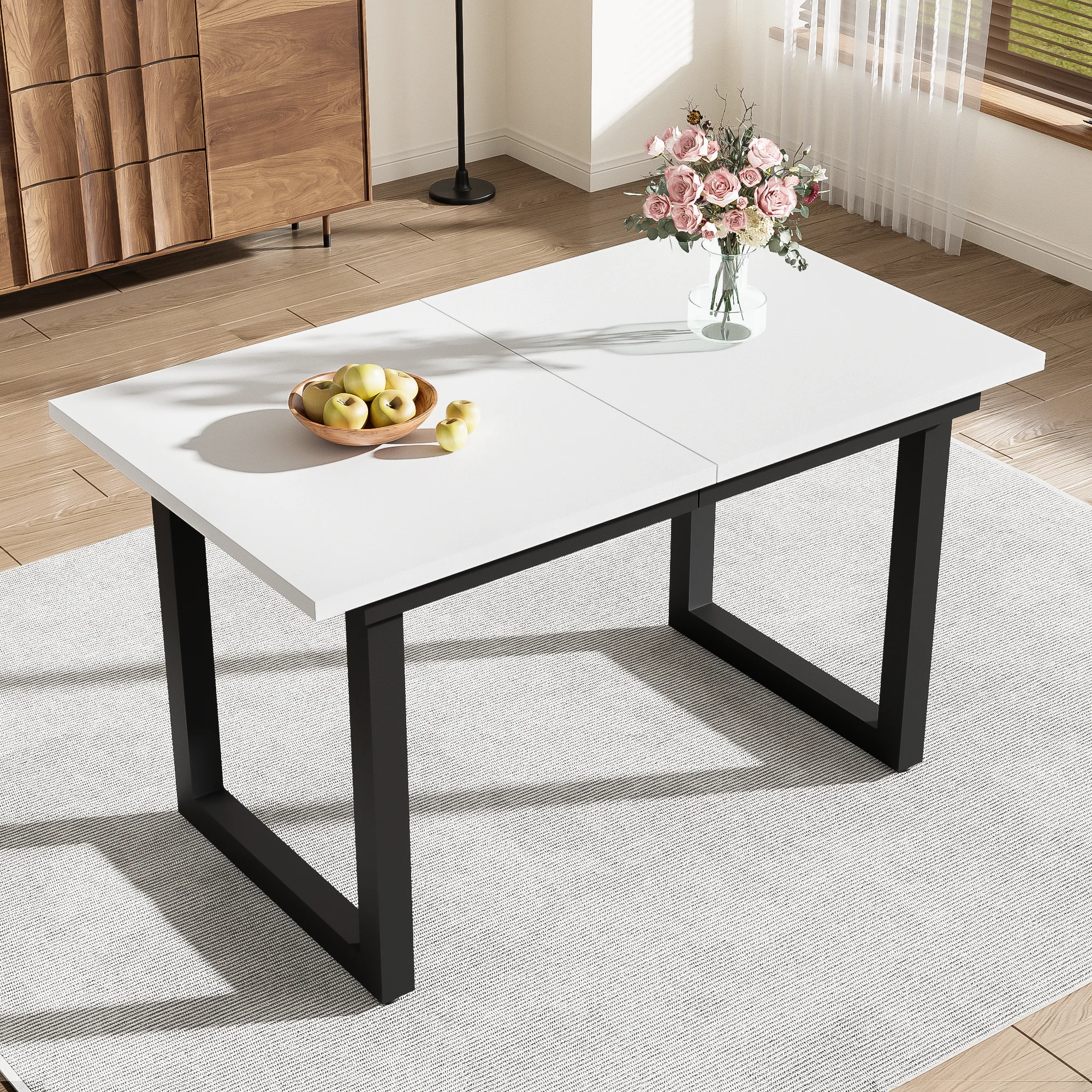 Extendable Dining Table 140/180cm Rectangular Industrial Style MDF White/Black - Image 3
