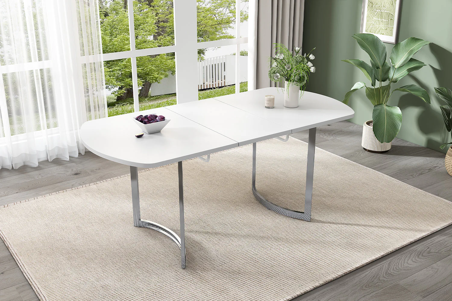 Extendable Dining Table 140/180x80cm 4-6 Seater Modern Silver Metal Legs - White - Image 10