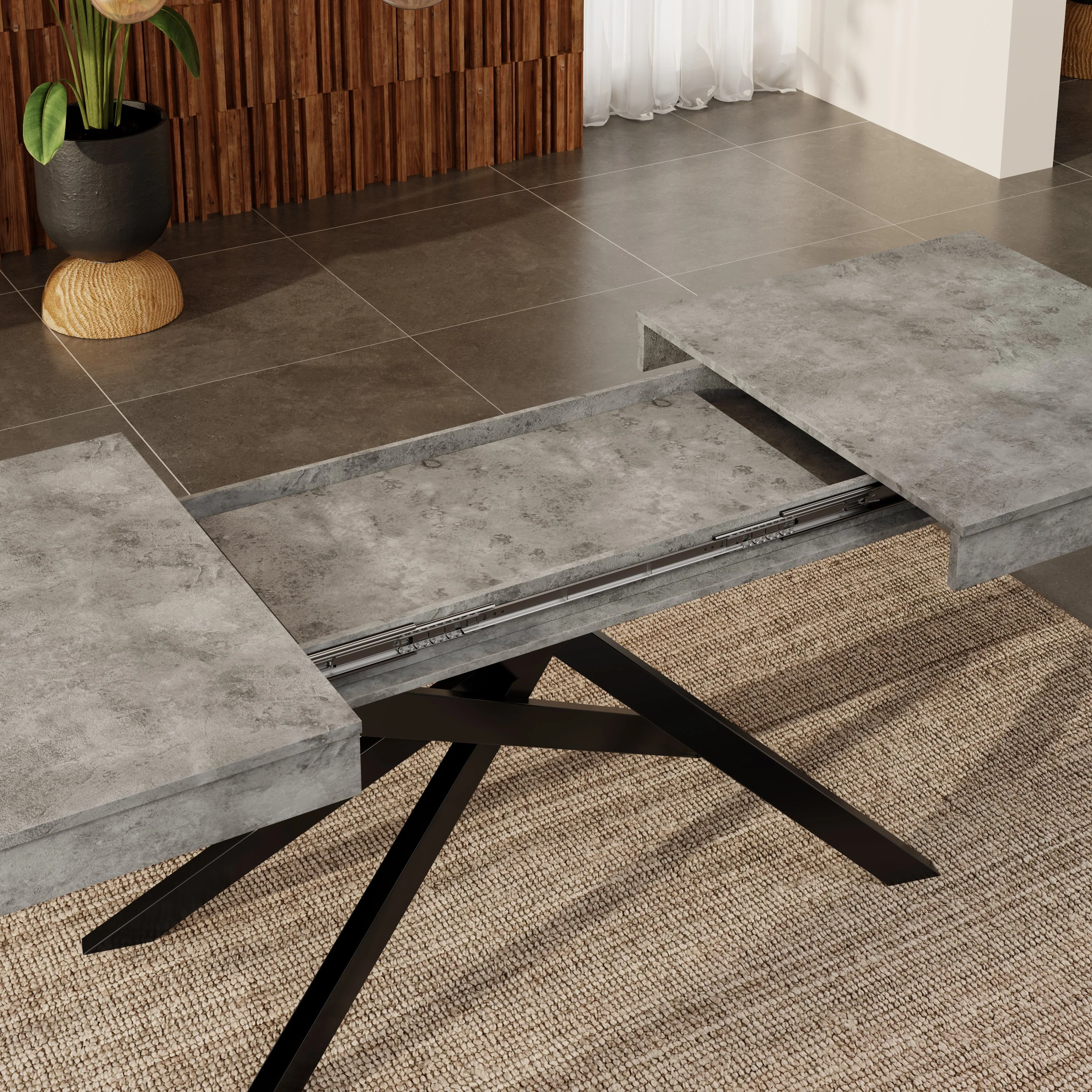 Extendable Dining Table 140/180x80cm 6-8 Person Rectangular Metal Legs Grey - Image 5