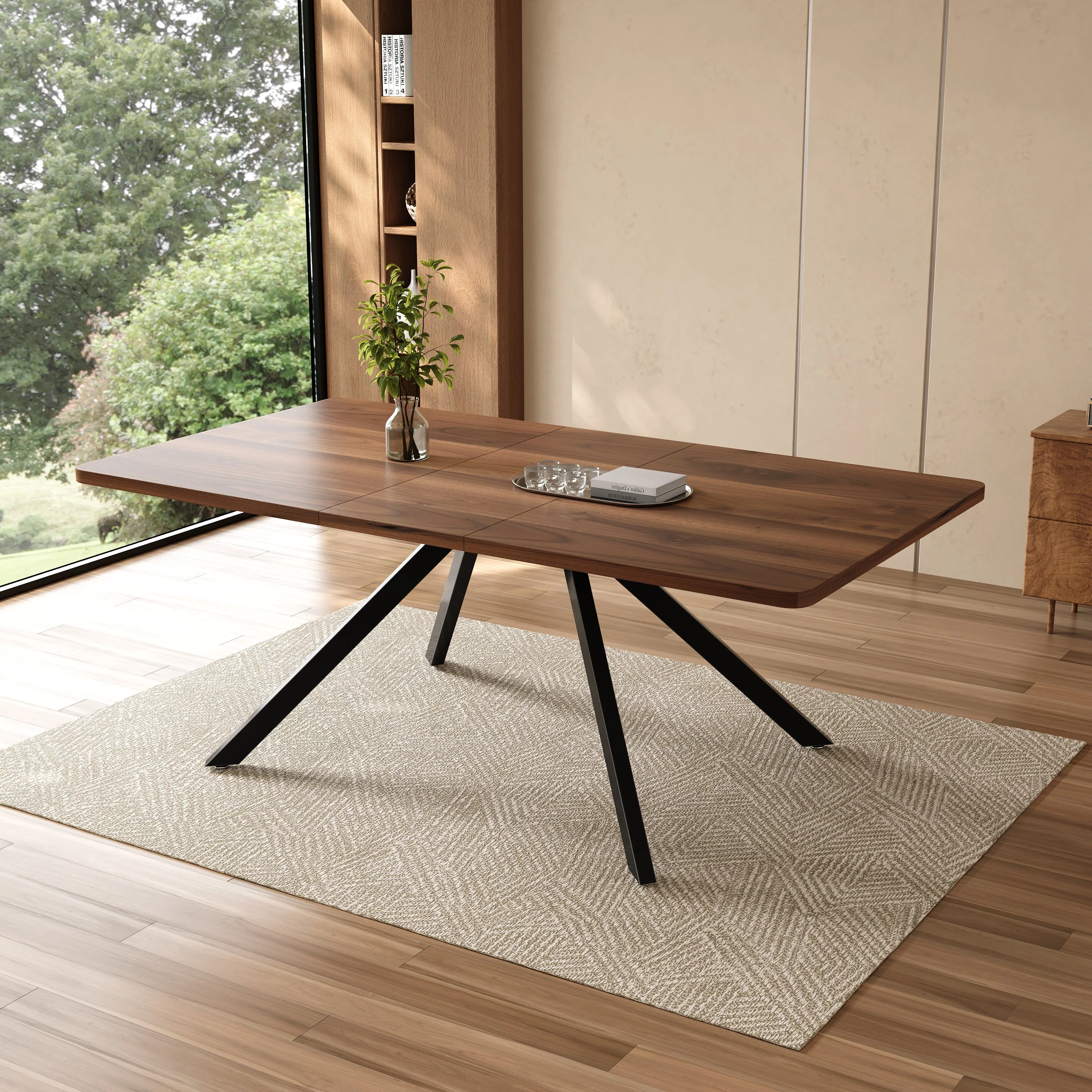 Extendable Dining Table 160-240cm 6-10 Seater Metal Legs - Walnut Color - Image 2