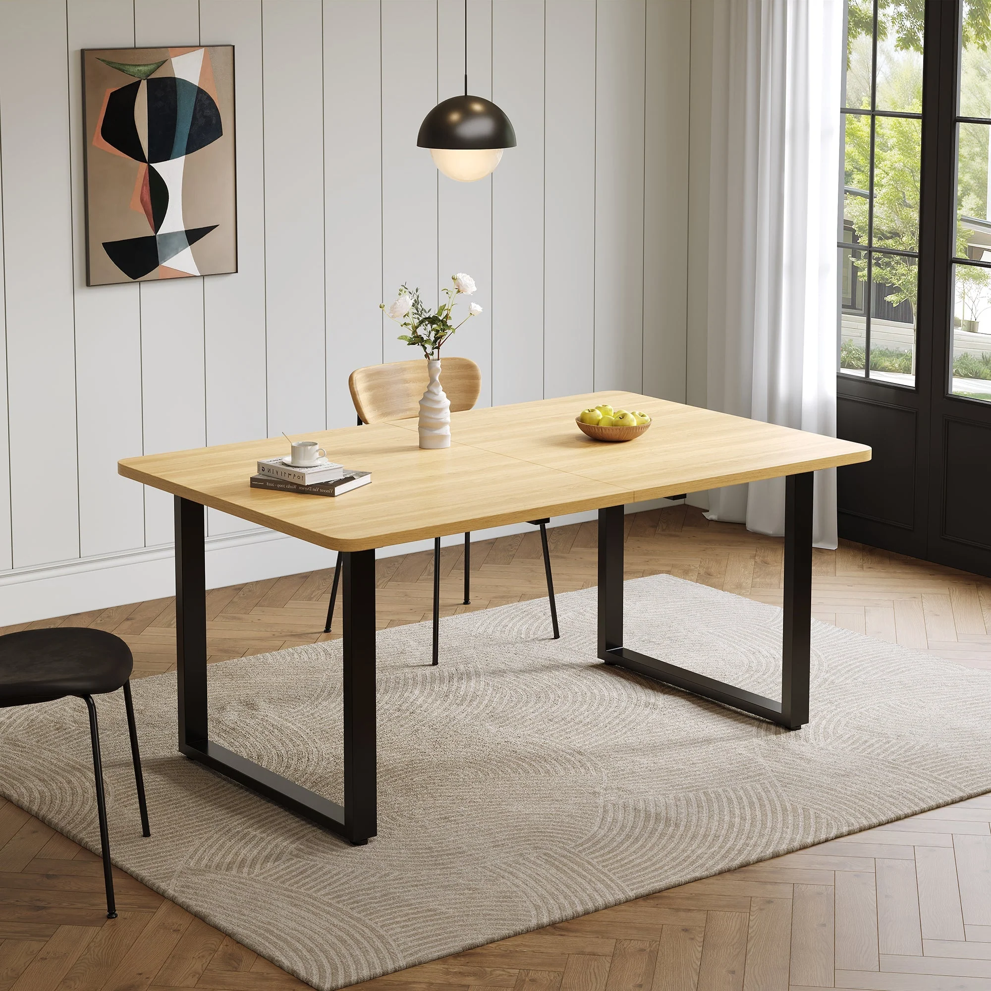Extendable Dining Table 3 Lengths 140/180/220x80cm for 6-10 People Metal Legs Oak - Image 4