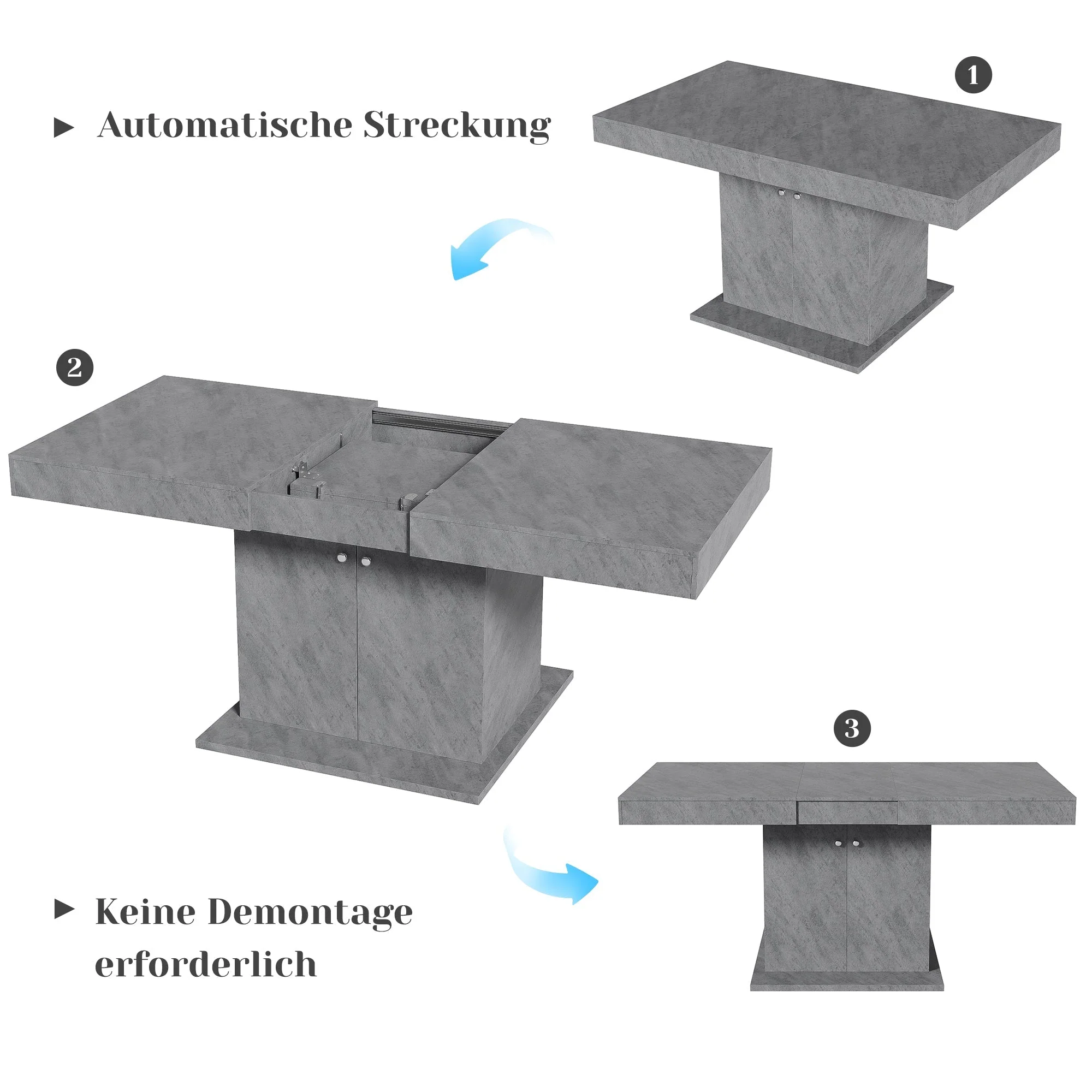 Extendable Dining Table Automatic Telescopic Storage 140/180x80cm - Concrete Look - Image 8