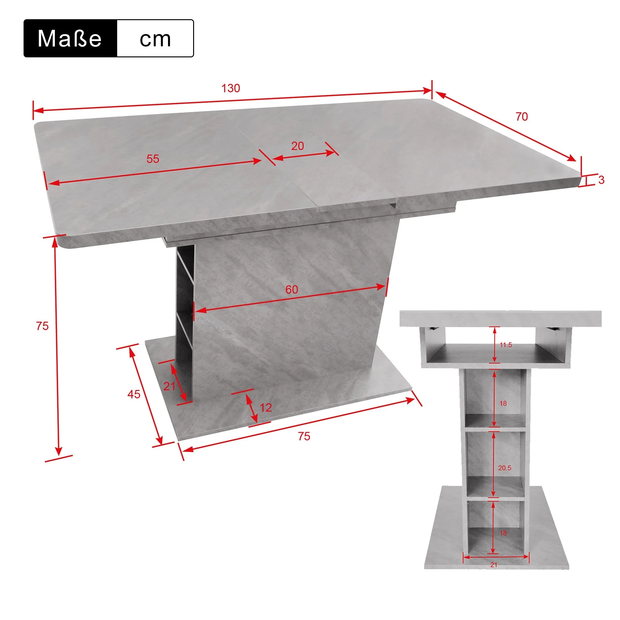 Extendable Dining Table Rectangular Storage Iron - Concrete Look - Image 5