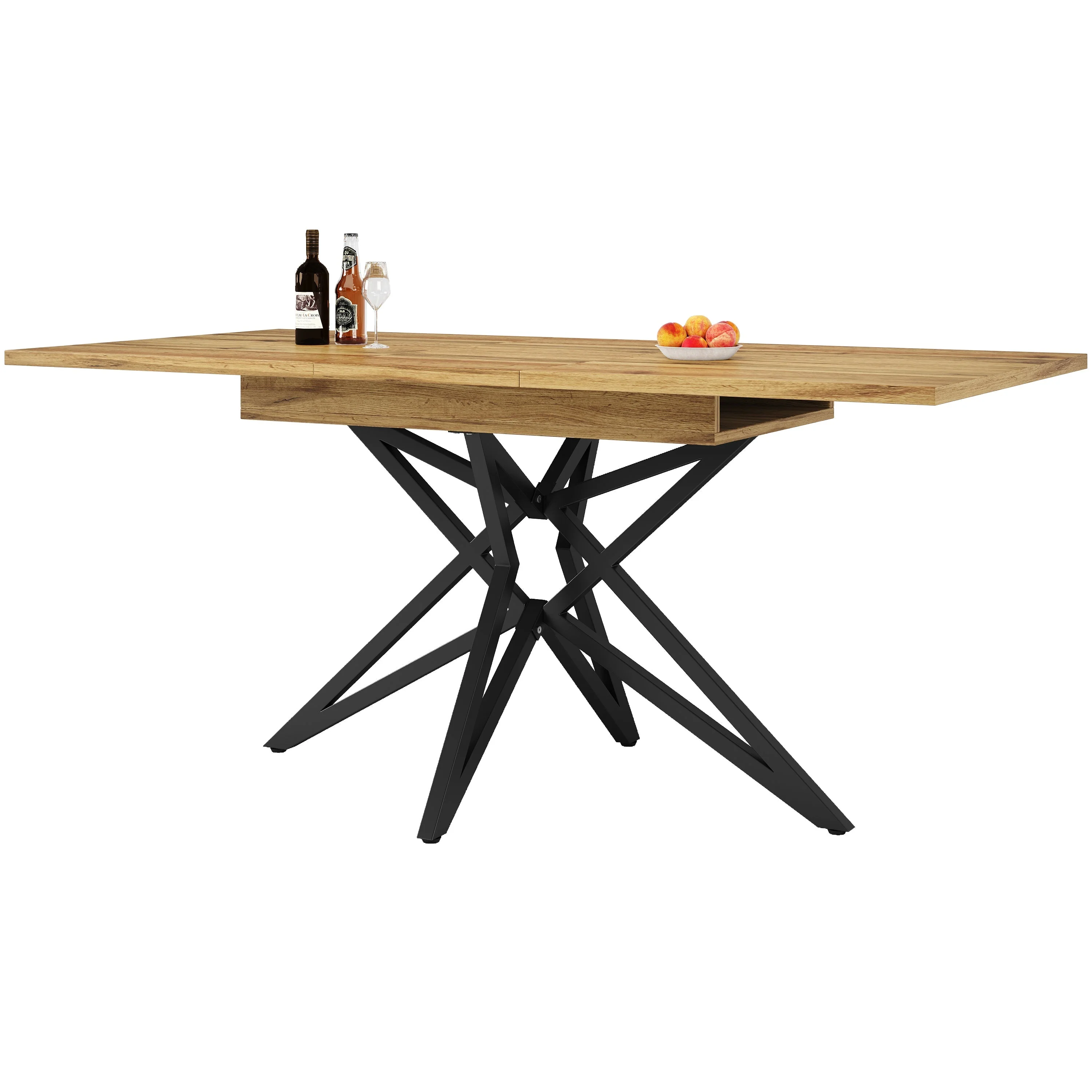 Extendable Dining Table Set with 4 Chairs, Dark Grey Velvet and Walnut Look - Image 8