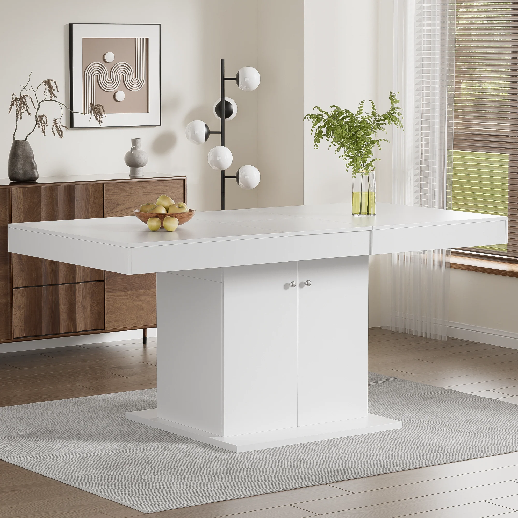 Extendable Dining Table with Storage and Automatic Telescopic Function, White - Image 4
