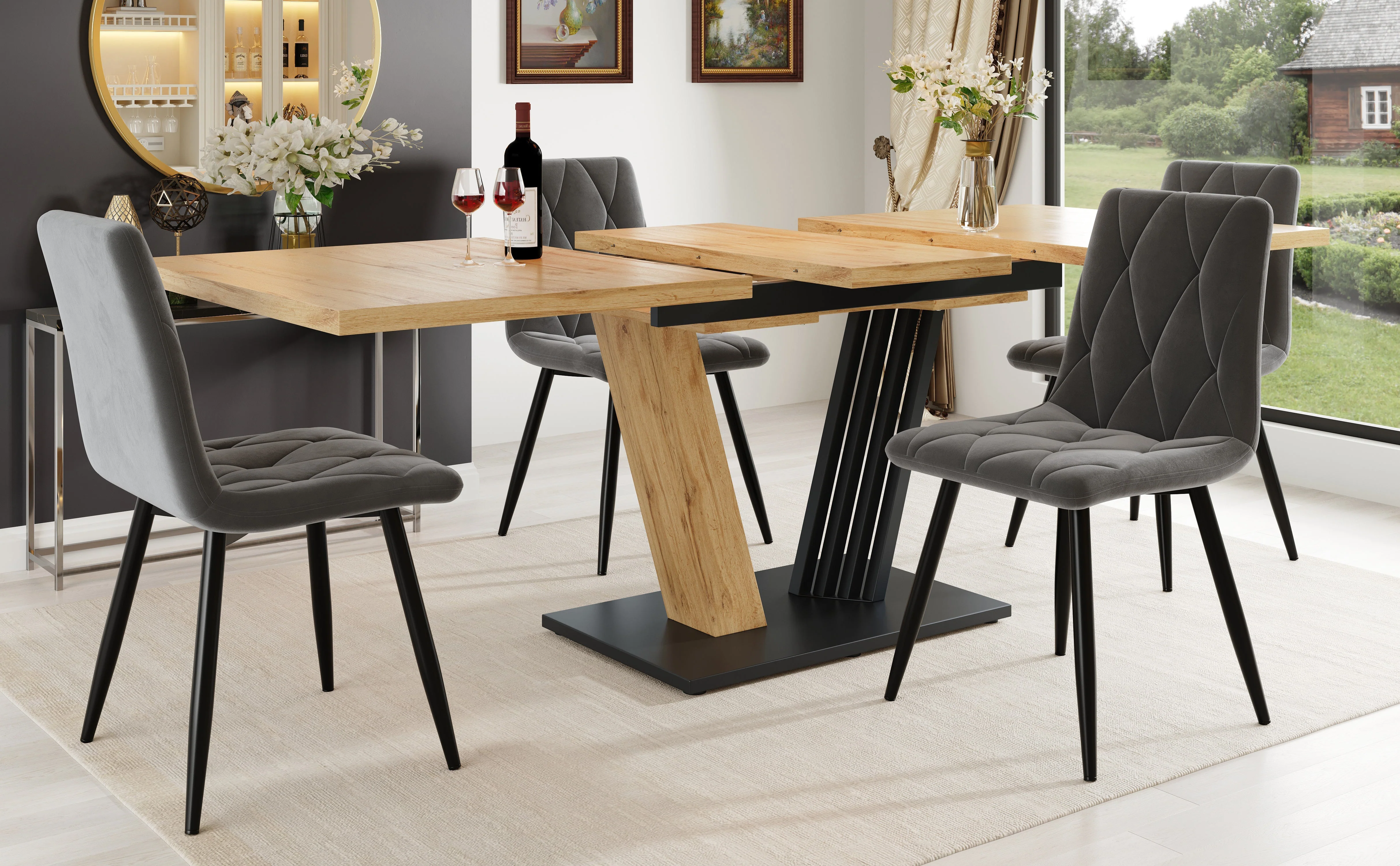Extendable Dining Table with Wing-Shaped Legs, 120-160 cm, Wood Look - Image 2