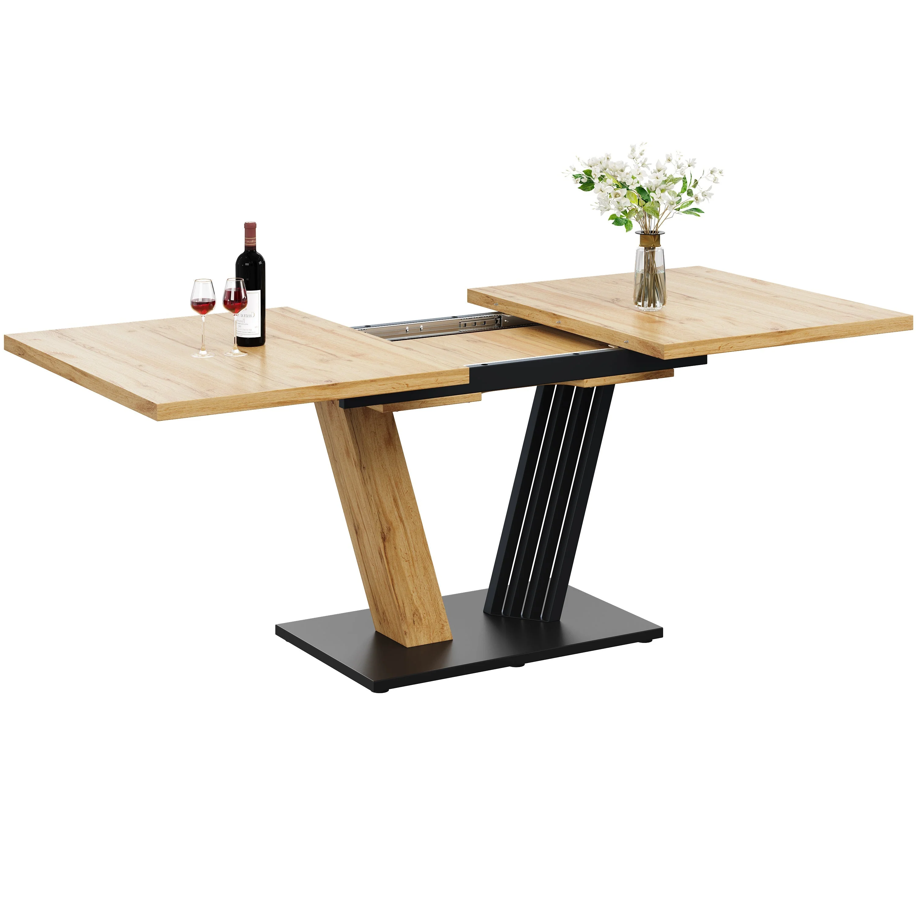 Extendable Dining Table with Wing-Shaped Legs, 120-160 cm, Wood Look - Image 5