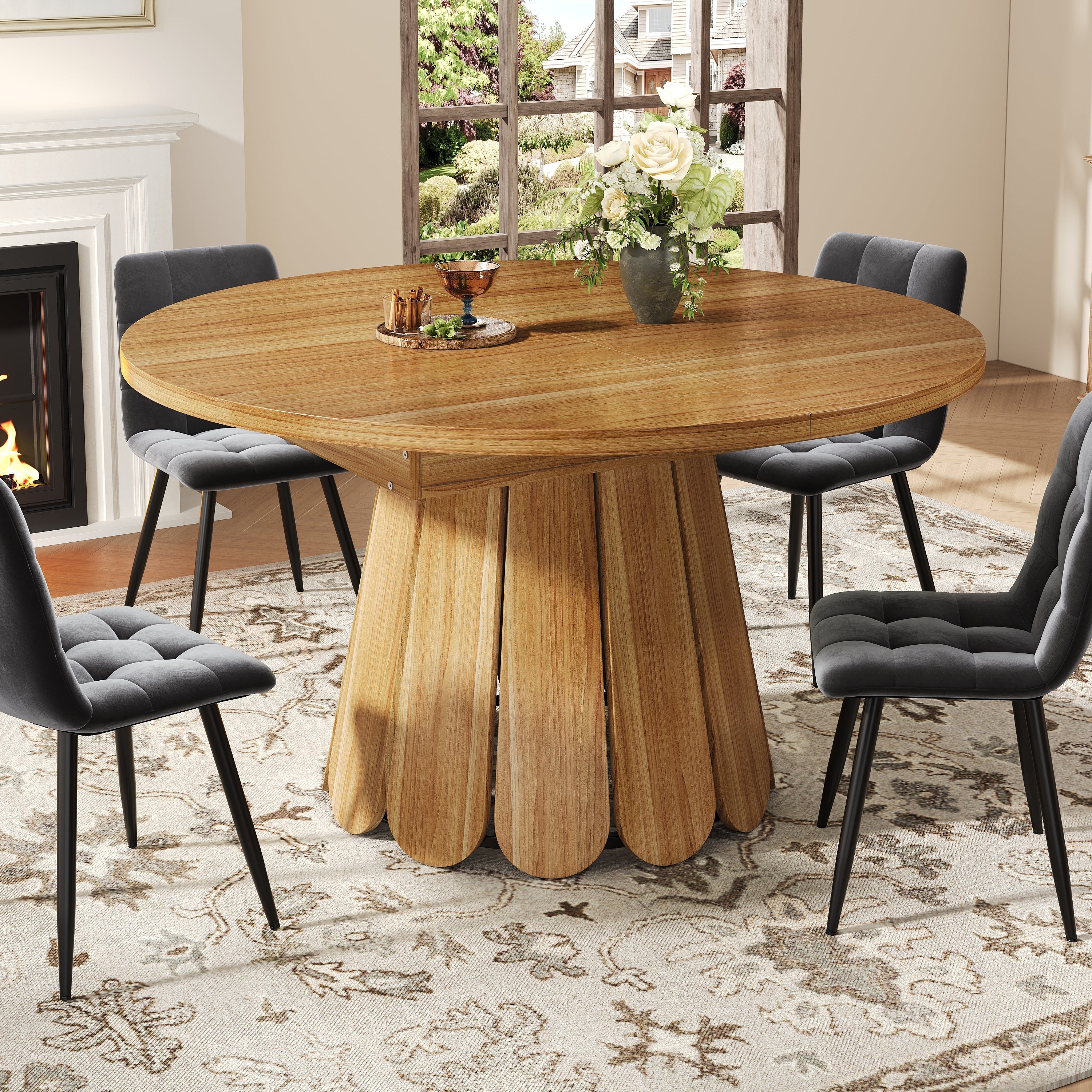Extendable Round Dining Table, 118–158 cm, Seats 6, Wooden - Image 2