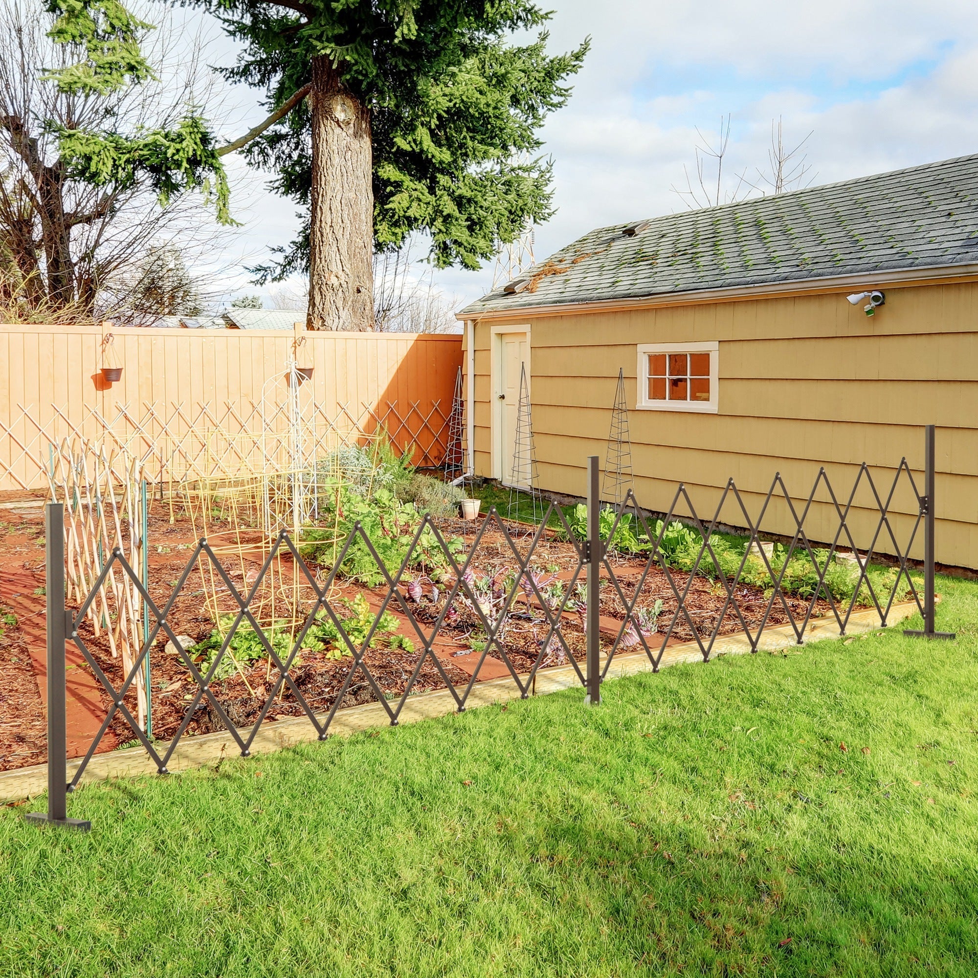 Extendable Scissor Gate/Barrier, 52-405cm Garden H103.5cm, Aluminum Brown - Image 2