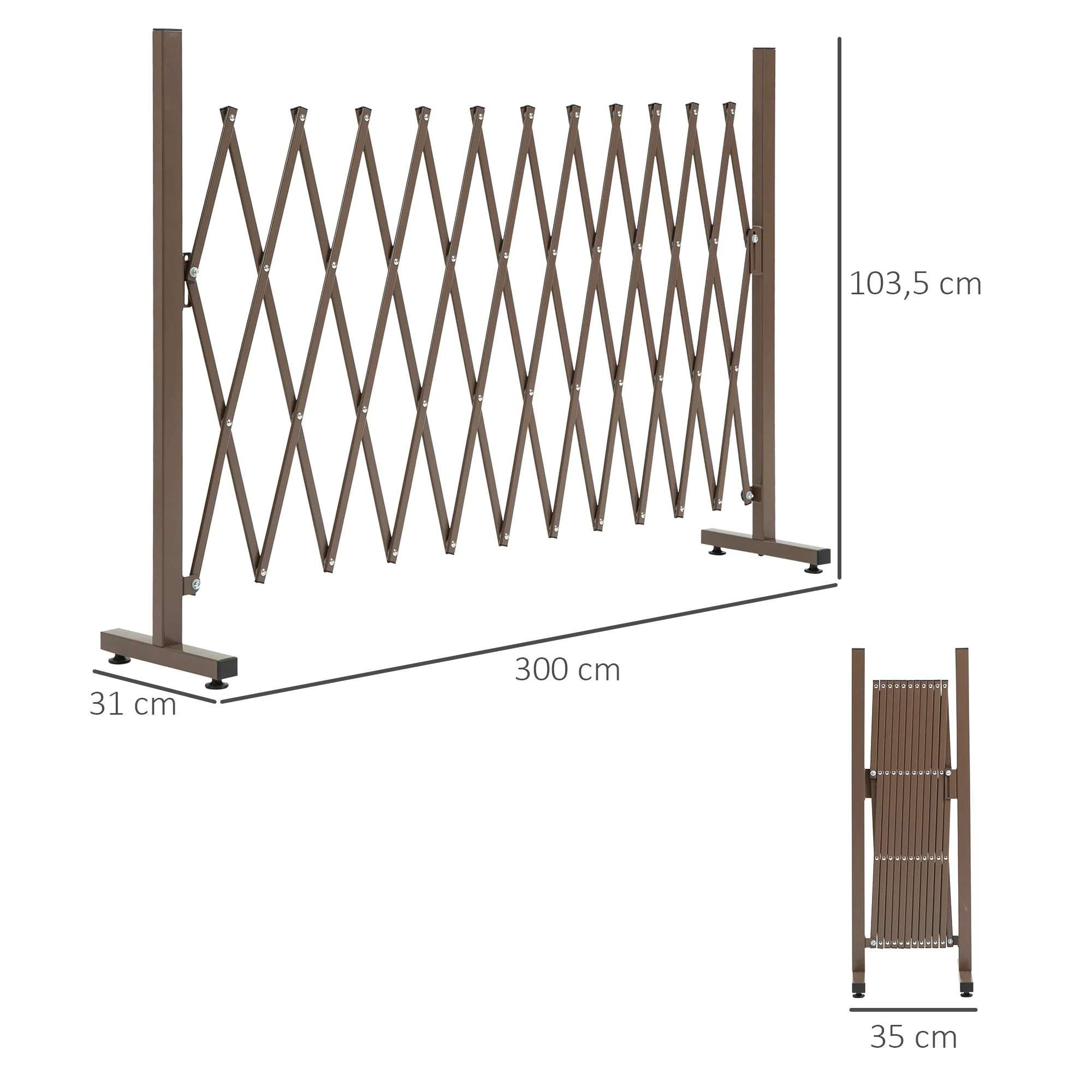 Extendable Scissor Gate Barrier Gate 35-300cm H103.5cm Aluminum Brown - Image 3