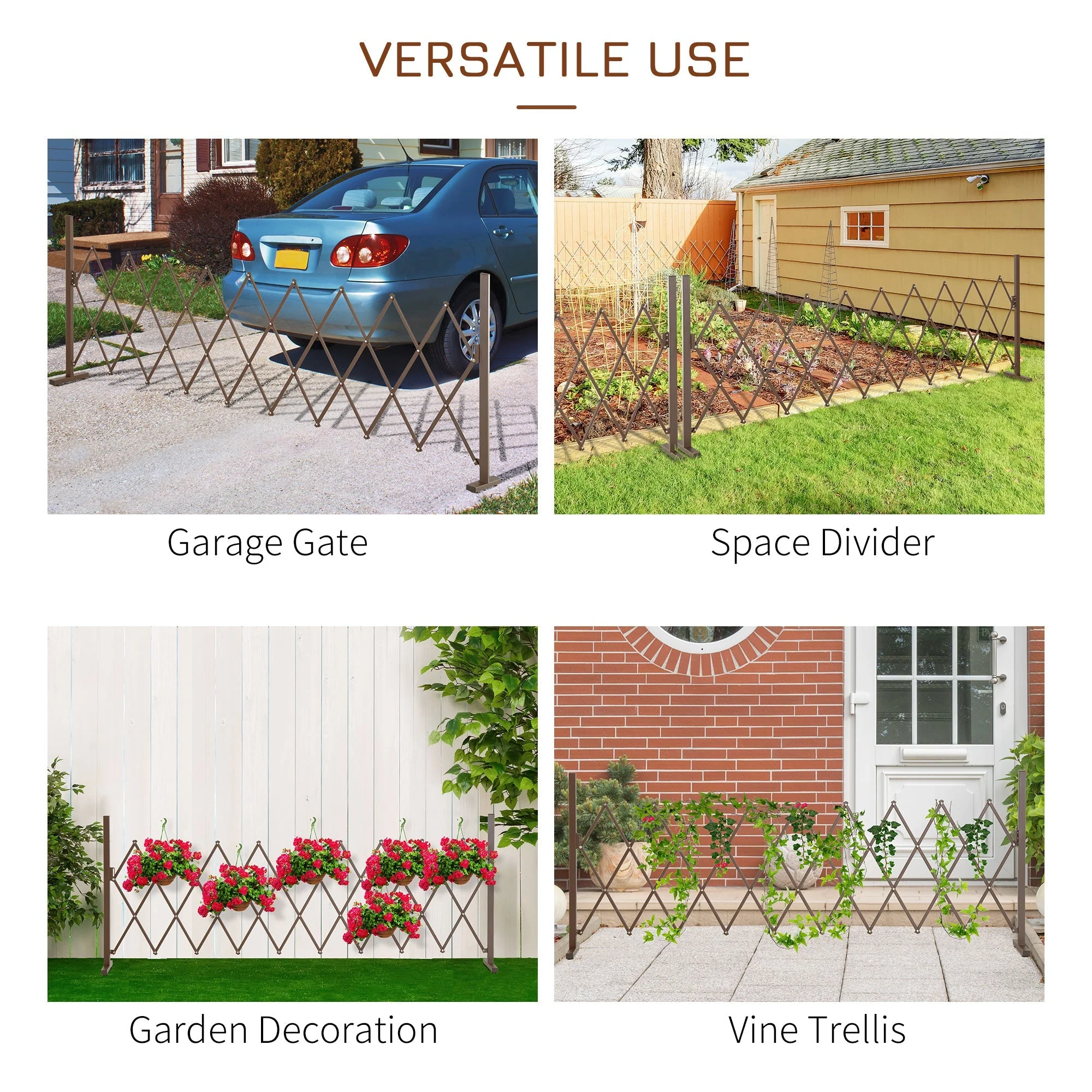 Extendable Scissor Gate Barrier Gate 35-300cm H103.5cm Aluminum Brown - Image 4
