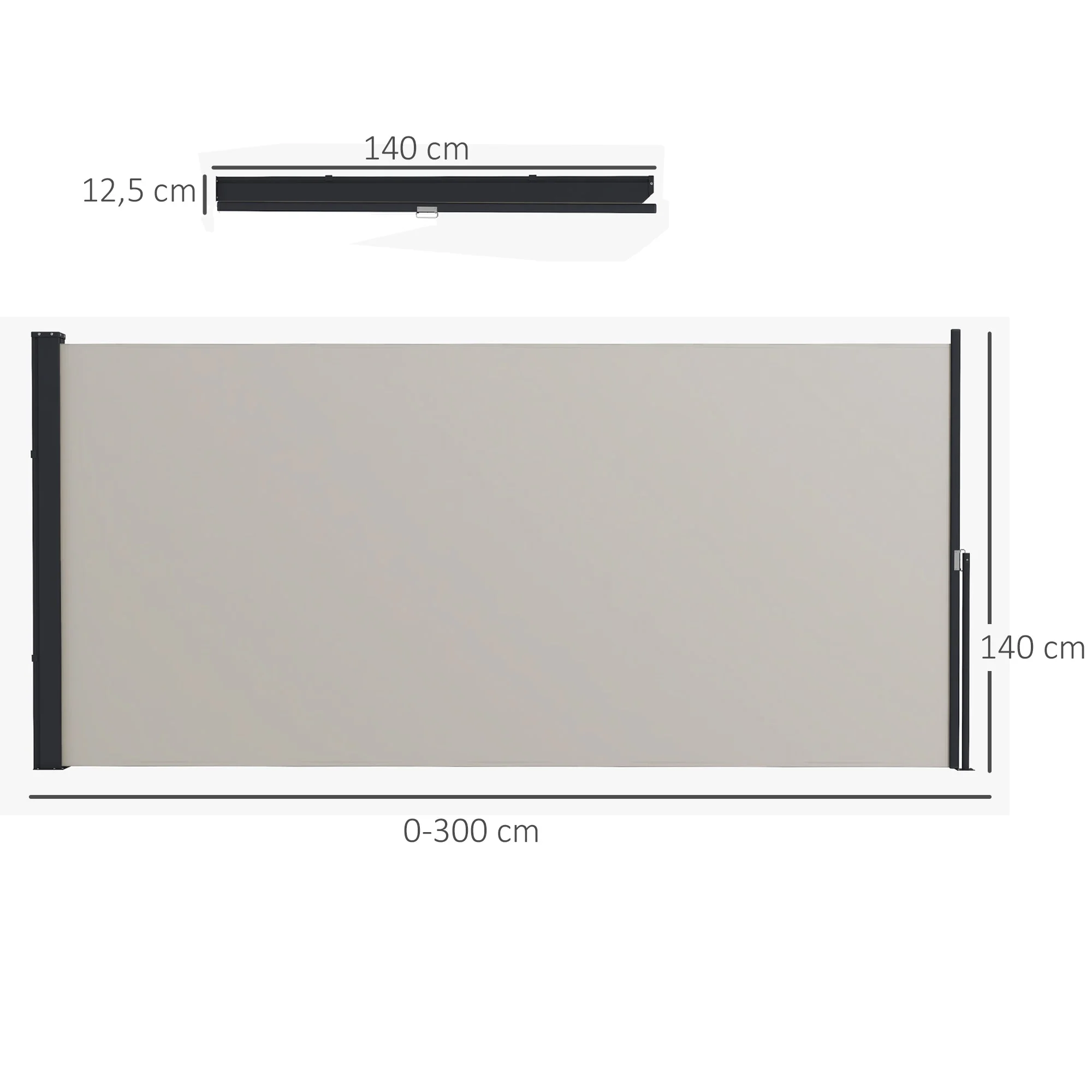 Extendable Side Awning 300x140cm UV Protection Windbreak Metal Polyester Light Grey - Image 3