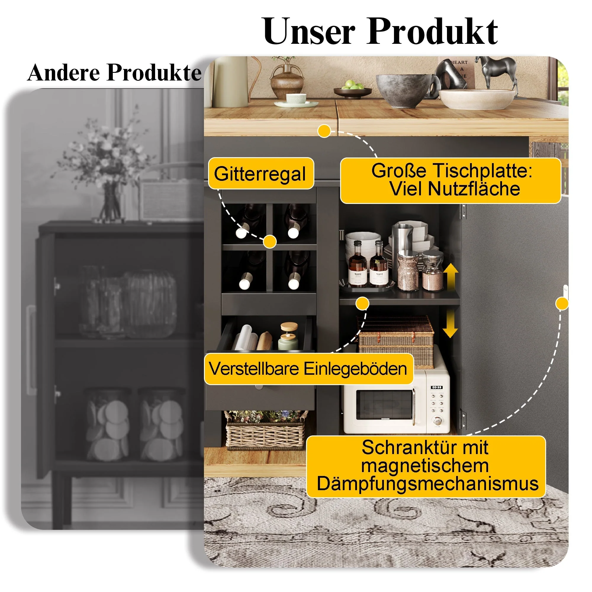 Extendable Telescopic Dining Table with Wine Rack and Drawers, MDF and Metal - Image 6