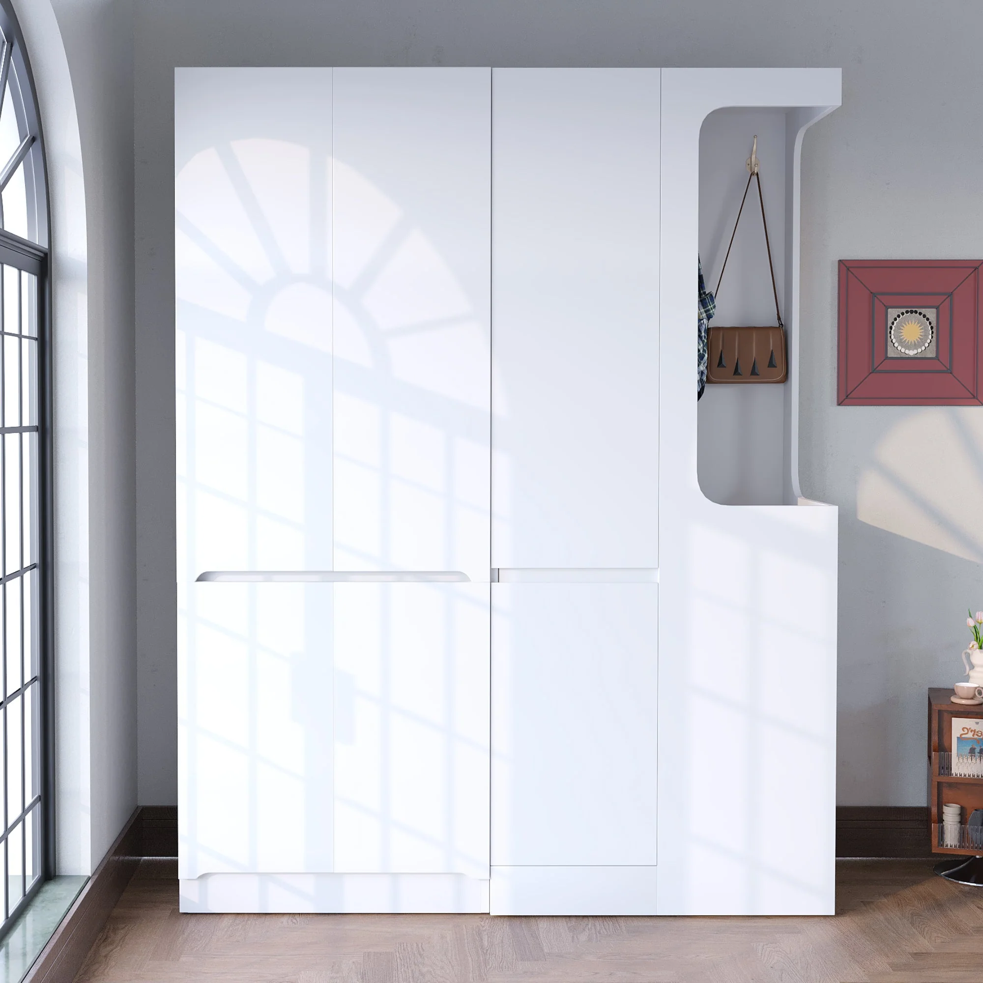 Extra-Large Wardrobe with Drawers and Storage Compartments, 140x40x170cm, White - Image 3