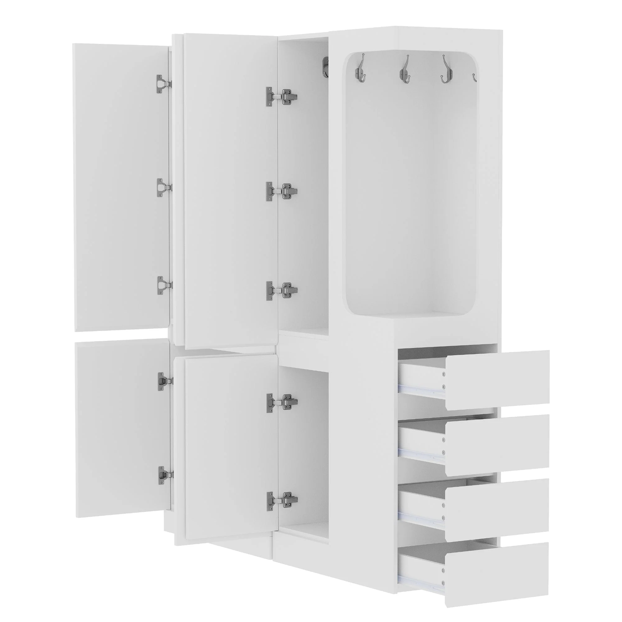 Extra-Large Wardrobe with Drawers and Storage Compartments, 140x40x170cm, White - Image 6