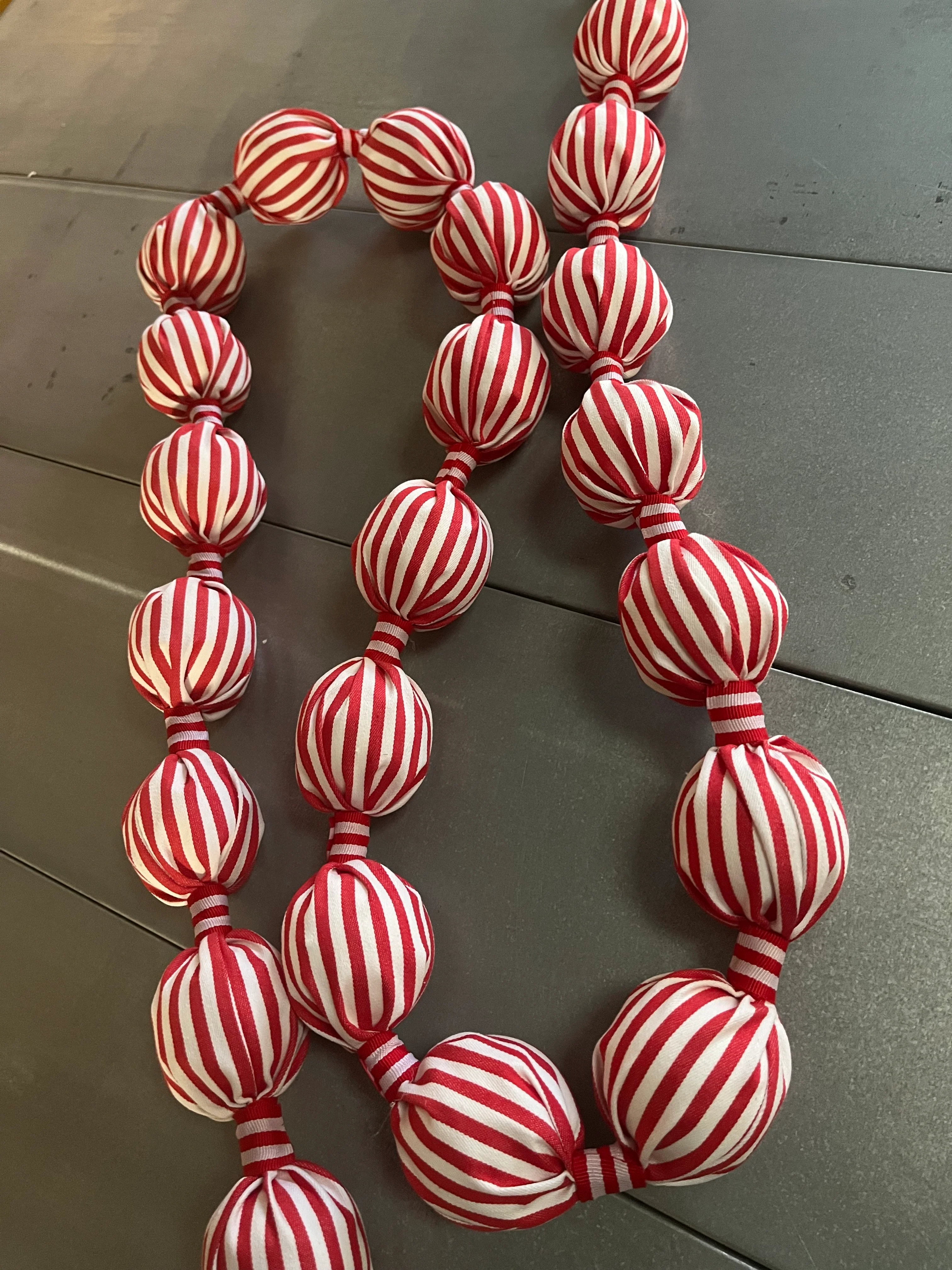 Fabric Ball Garland Red White 180cm