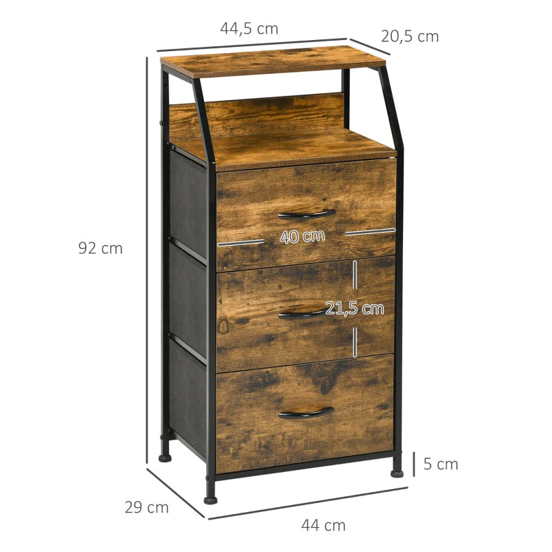 Fabric chest of drawers with 3 drawers, steel frame, rustic brown - Image 3