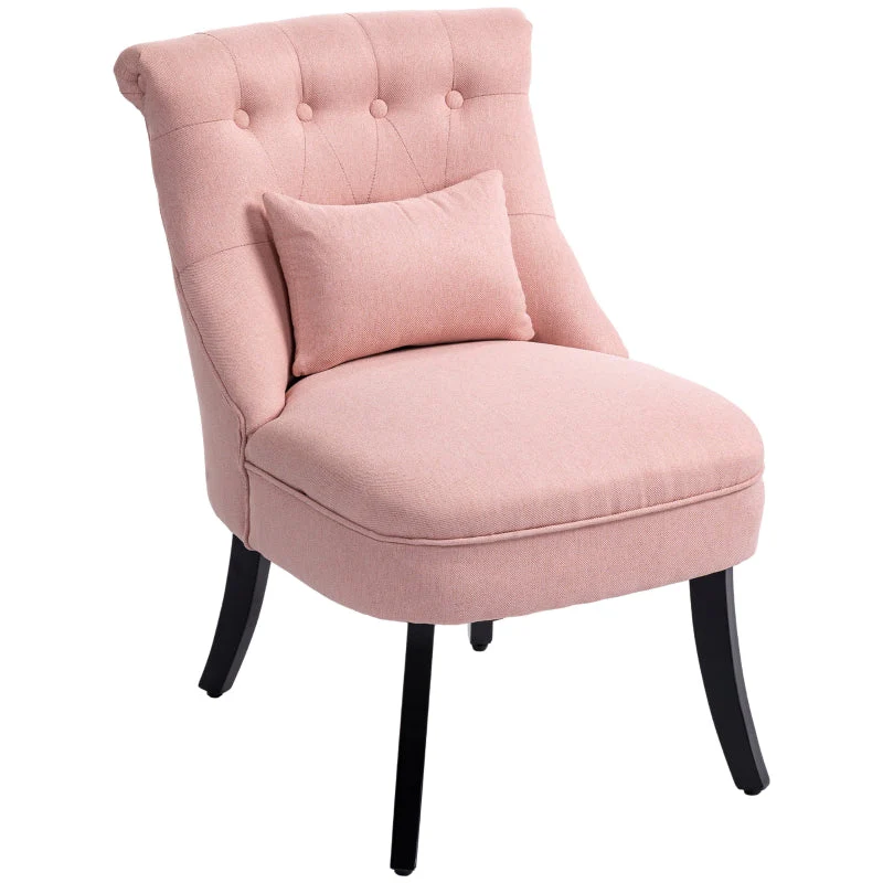 Fabric Single Sofa Tub Chair Upholstered with Pillow, Solid Wood Leg, Pink - Image 2