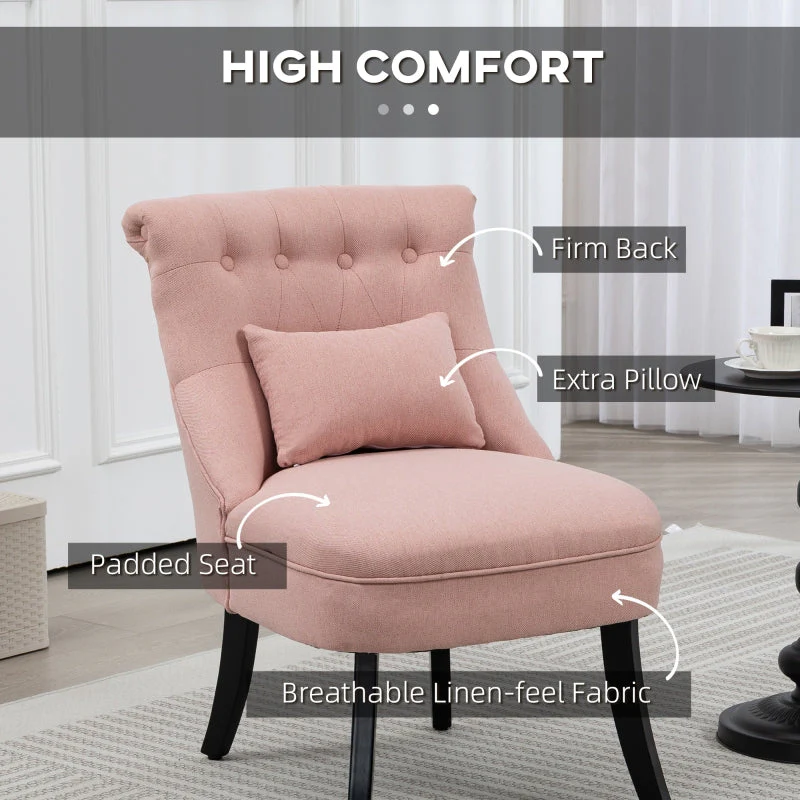 Fabric Single Sofa Tub Chair Upholstered with Pillow, Solid Wood Leg, Pink - Image 4