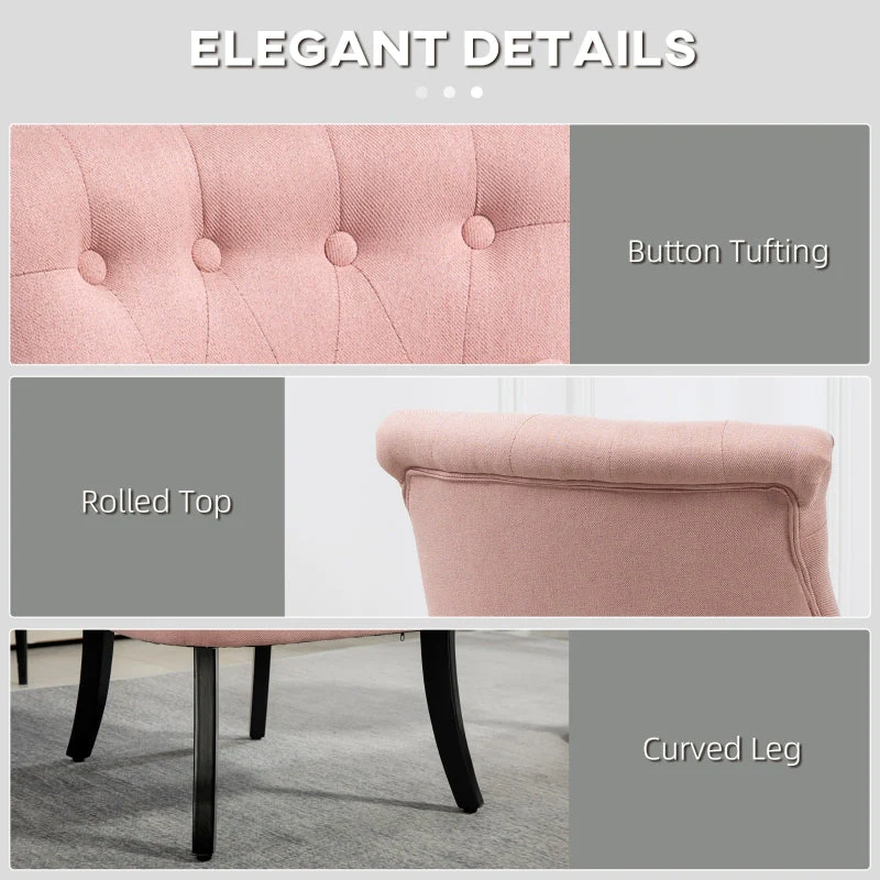 Fabric Single Sofa Tub Chair Upholstered with Pillow, Solid Wood Leg, Pink - Image 5