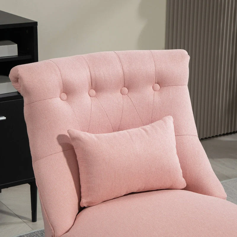 Fabric Single Sofa Tub Chair Upholstered with Pillow, Solid Wood Leg, Pink - Image 7