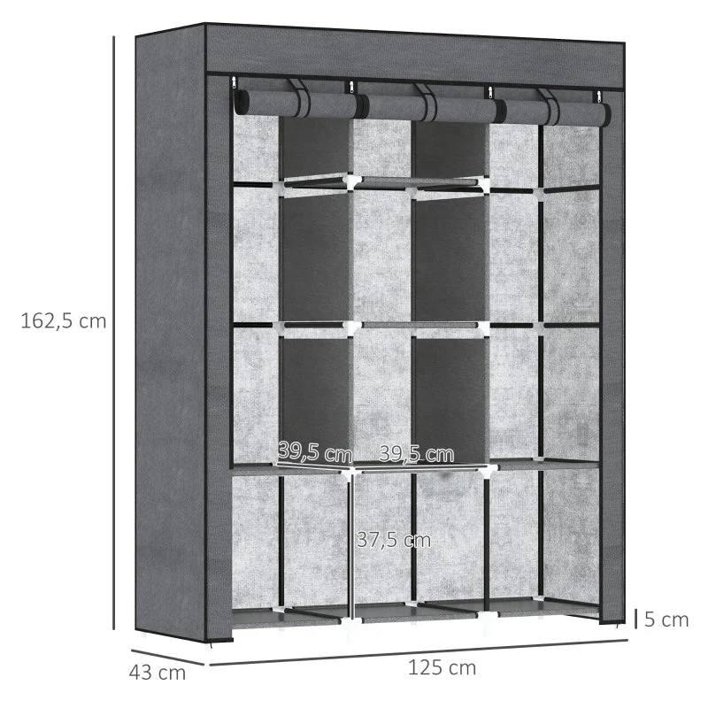 Fabric Wardrobe, 8 Tiers, Clothes Rails, Non-Woven Fabric, Dark Grey - Image 3