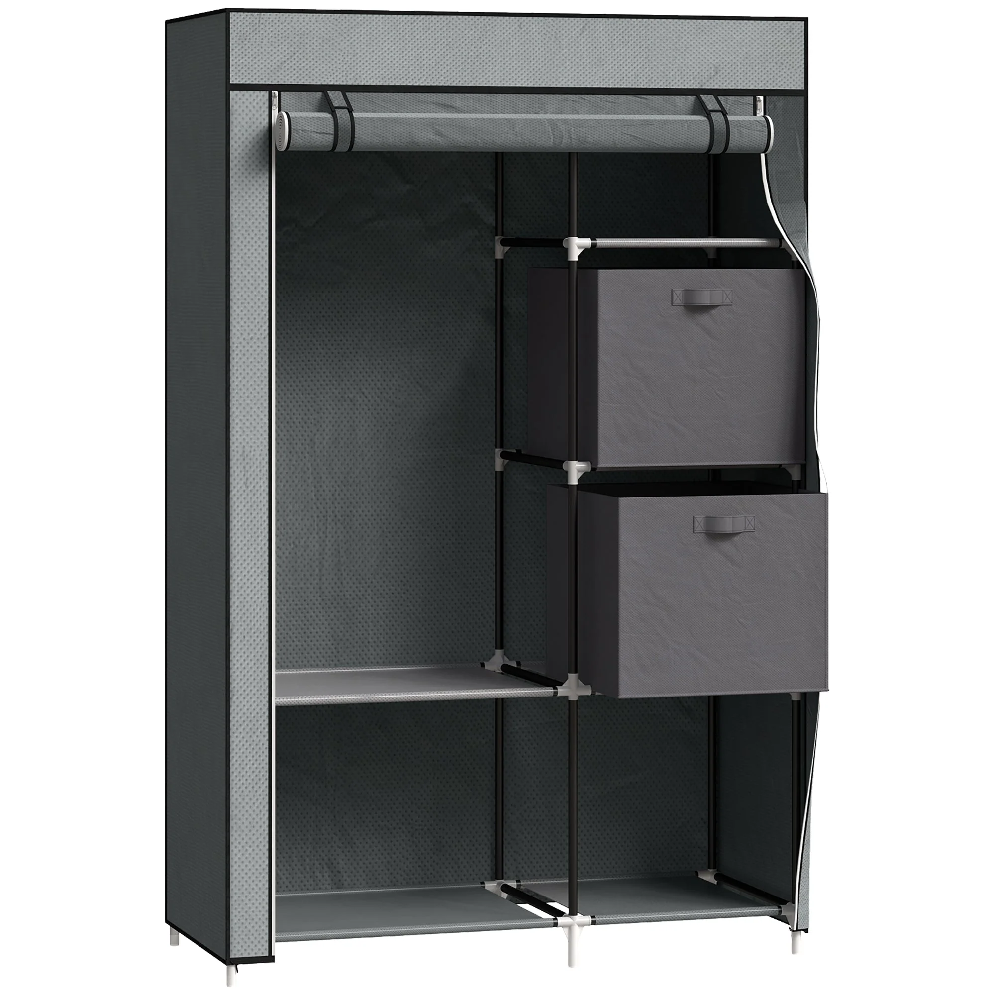 Fabric Wardrobe, Folding with Drawers & Clothes Rail, Dark Grey Non-Woven Fabric