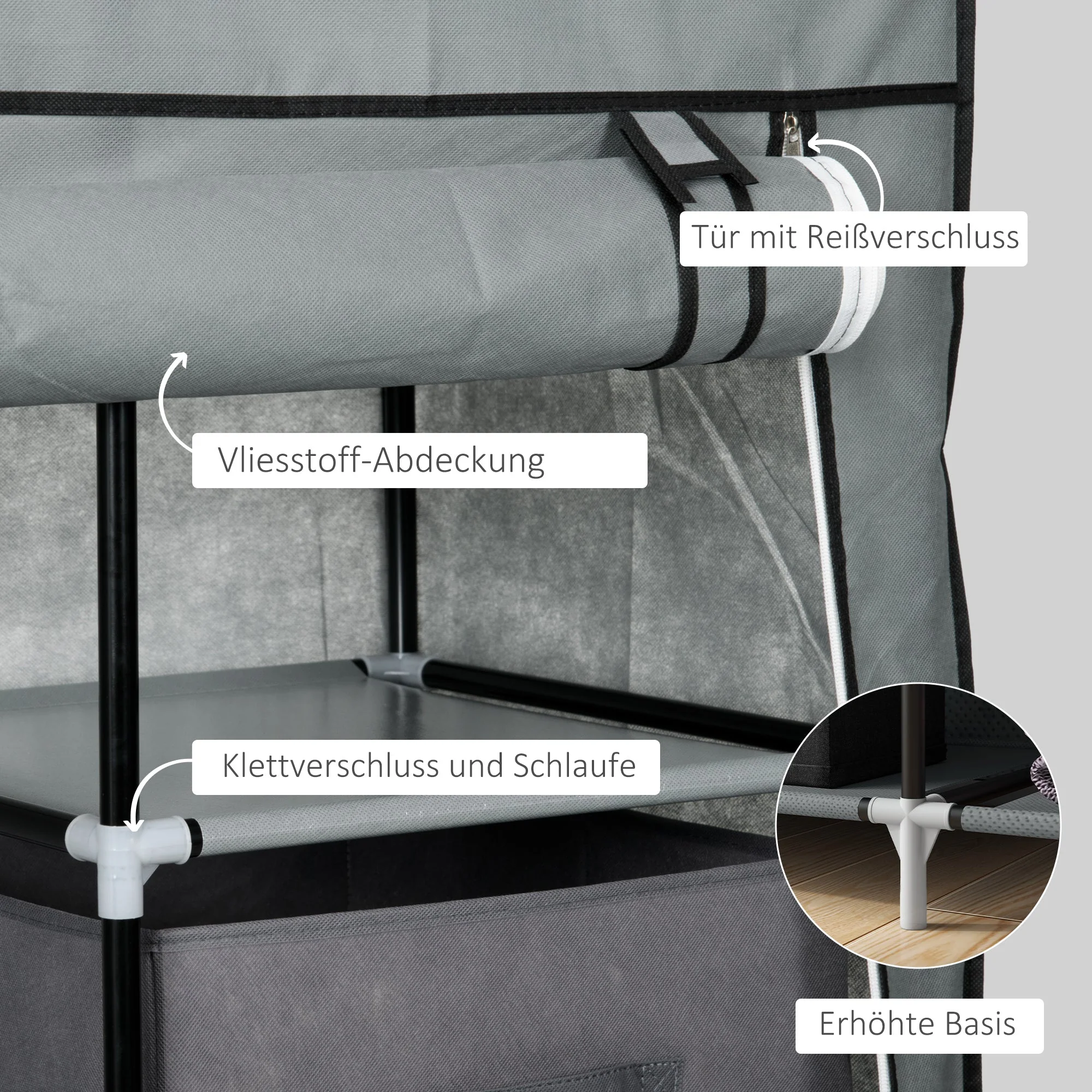 Fabric Wardrobe, Folding with Drawers & Clothes Rail, Dark Grey Non-Woven Fabric - Image 5