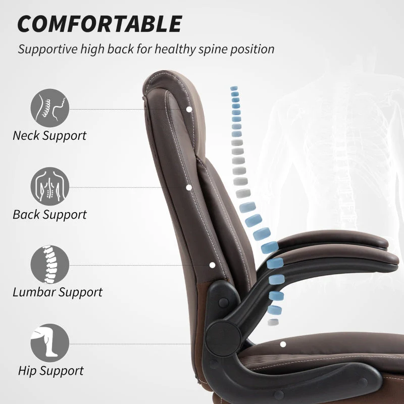 Faux Leather Office Chair with Flip-Up Armrests, Brown - Image 4