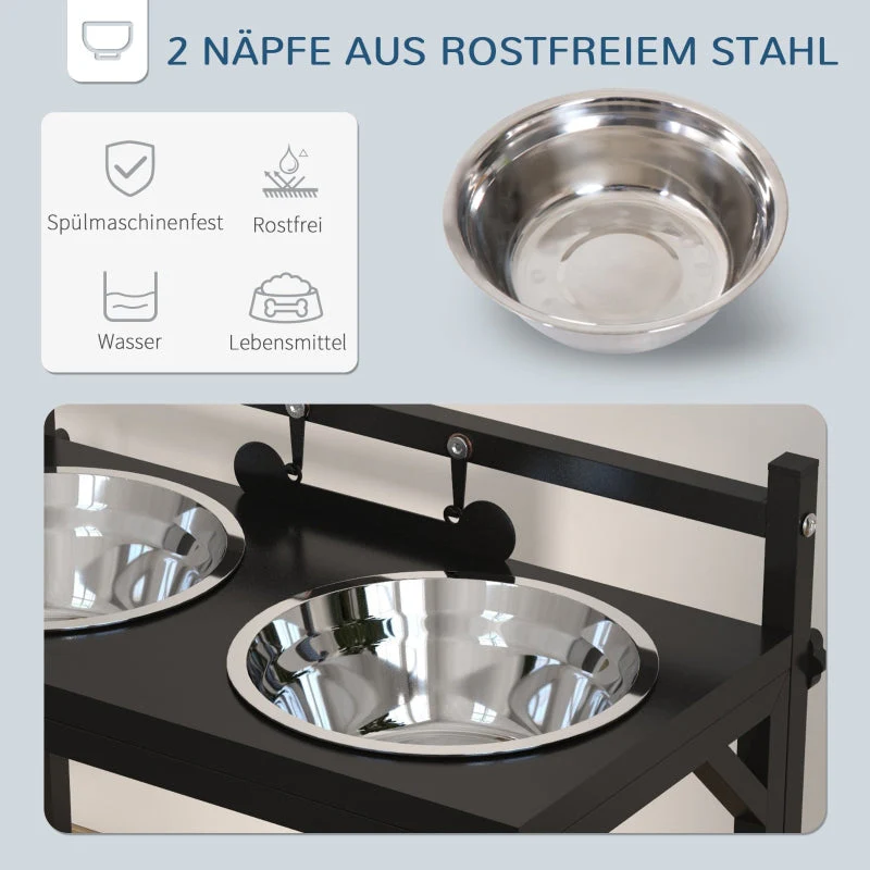 Feeding Station, Raised Bowls, Stainless Steel, Black + Silver - Image 6