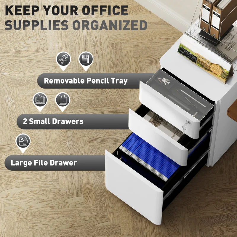 Filing Cabinet 3-Drawer with Lock Steel - White - Image 4