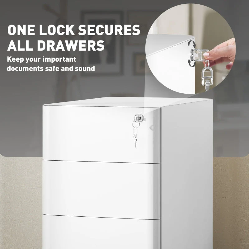 Filing Cabinet 3-Drawer with Lock Steel - White - Image 6