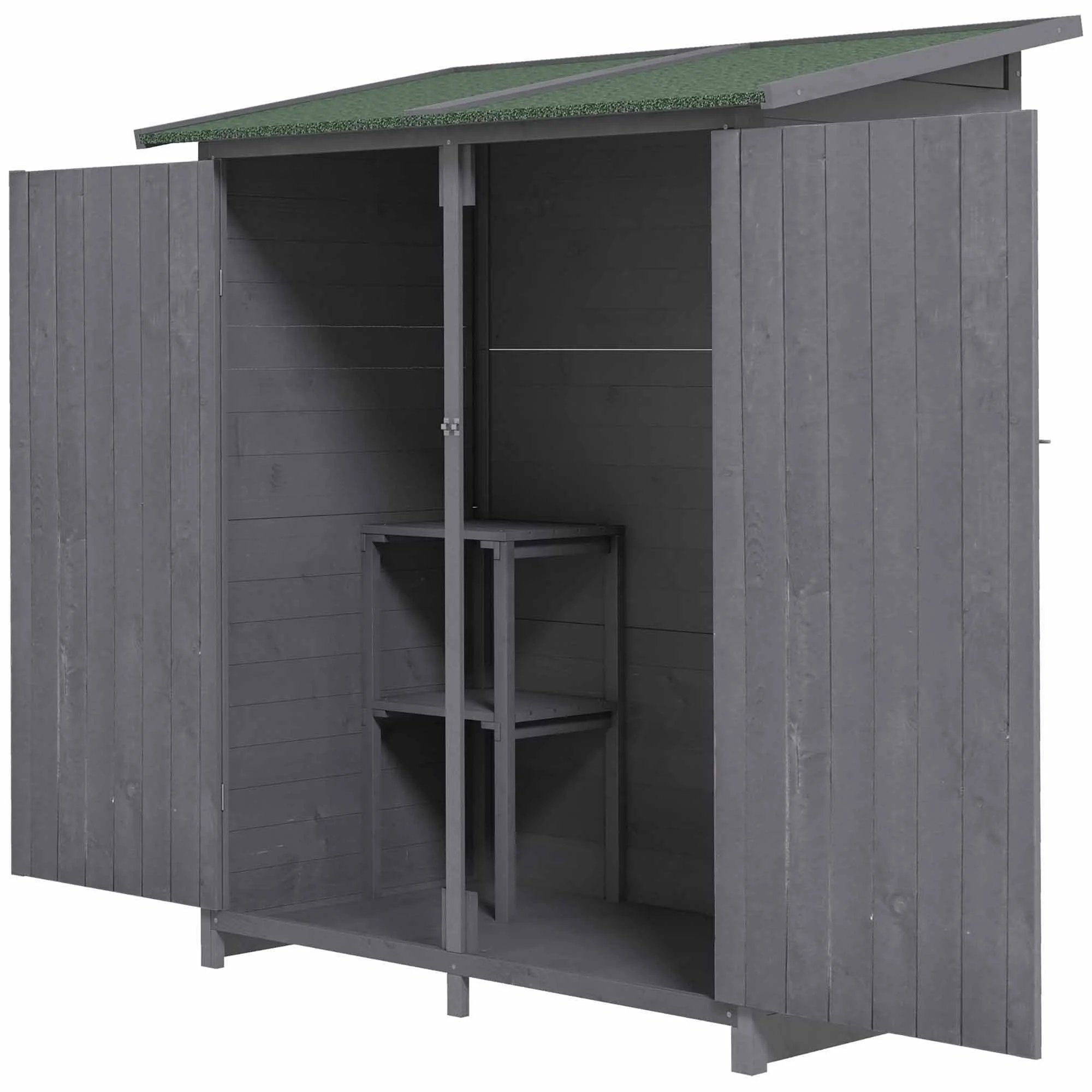 Fir Wood Garden Shed 139 x 75 with Asphalt Roof - Grey - Image 2