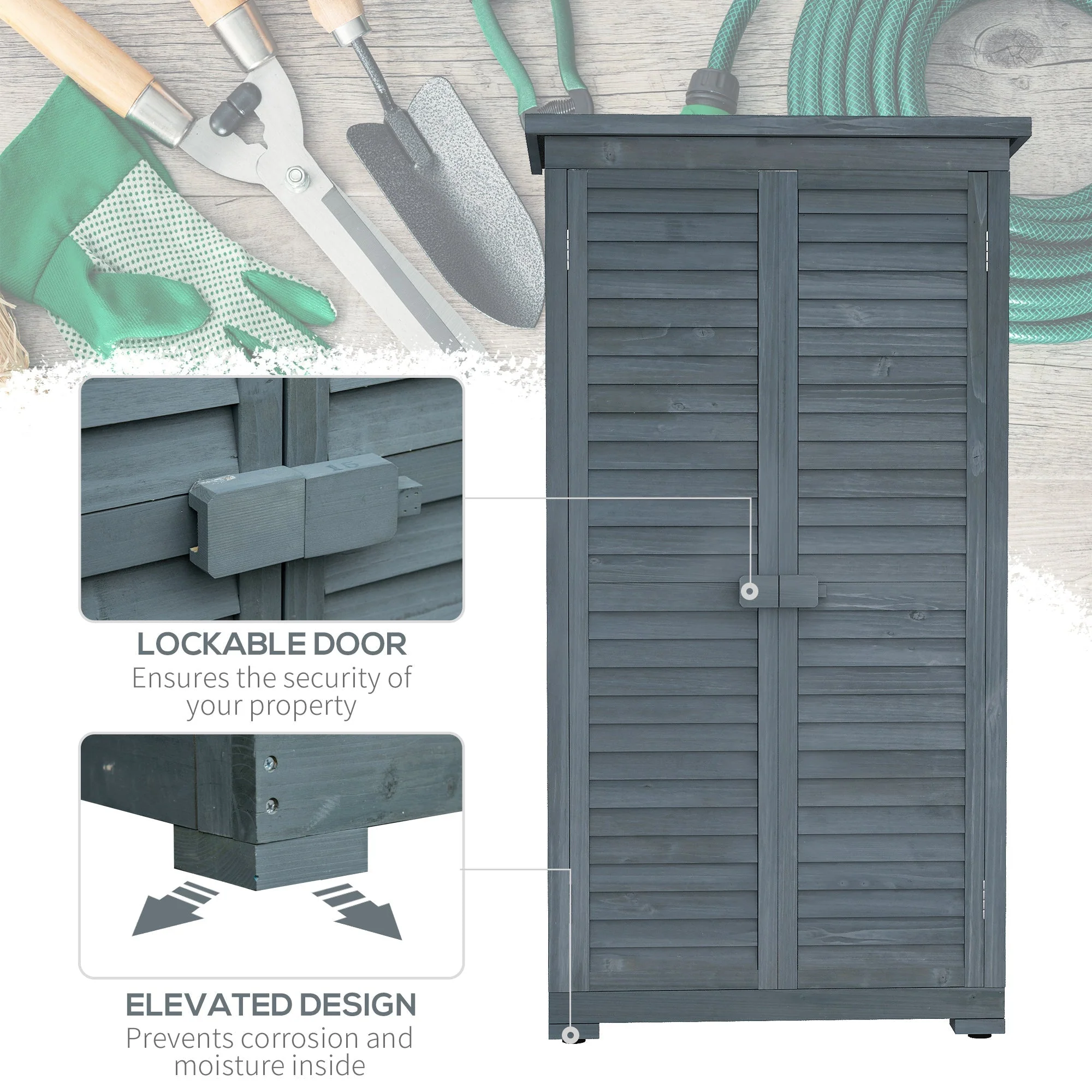 Fir Wood Garden Shed 39.5 x 79cm - Grey - Image 6
