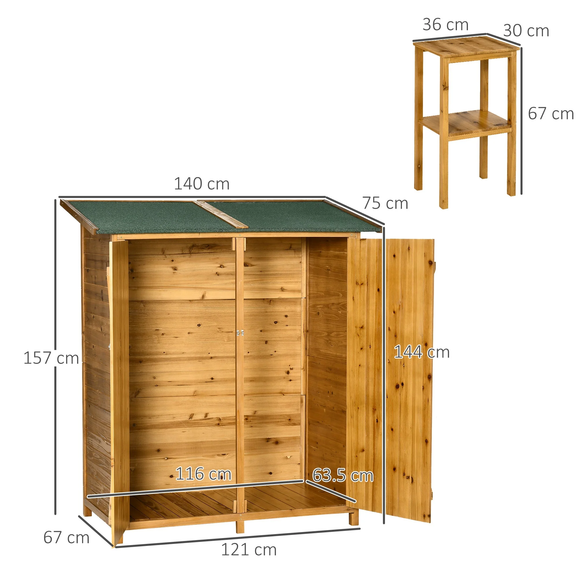 Fir Wood Garden Shed, with Asphalt Roof - Natural - Image 3