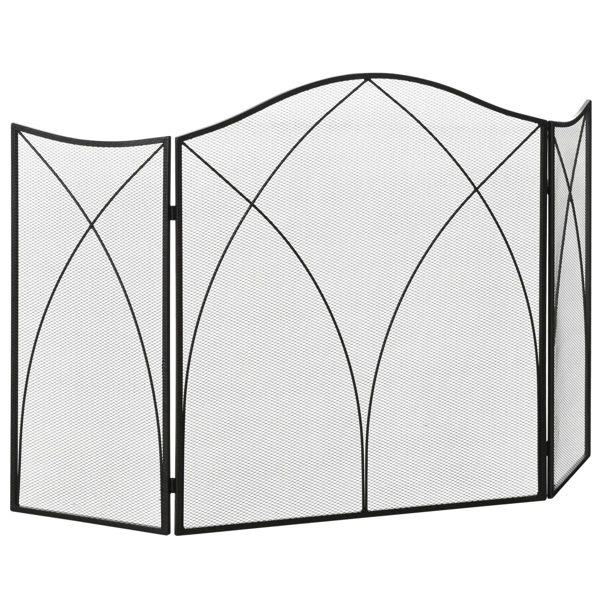 Fireplace Guard, 3-Panel Folding Screen, Metal Black - Image 2