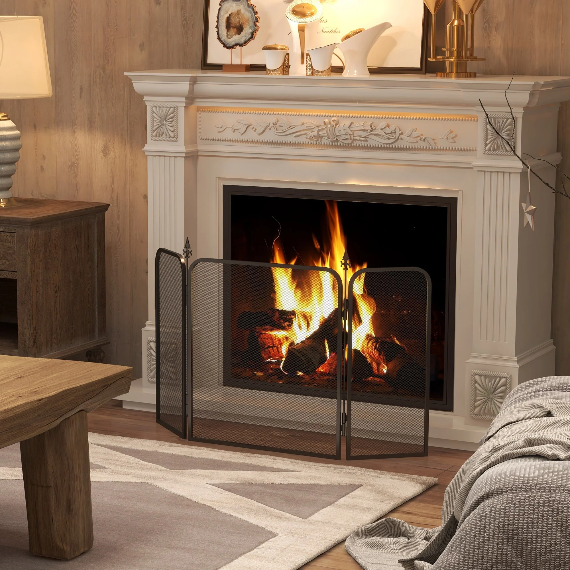 Fireplace Screen, Foldable 3 Panels Spark Guard, Metal Black - Image 3