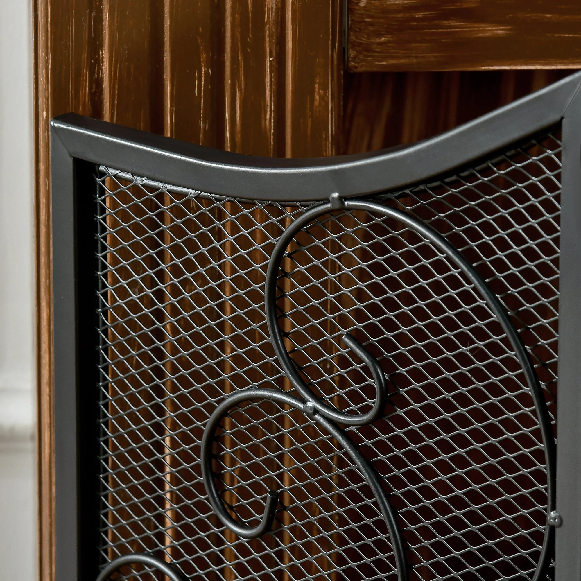 Fireplace Screen Folding 3 Panels Spark Guard Metal Black - Image 8