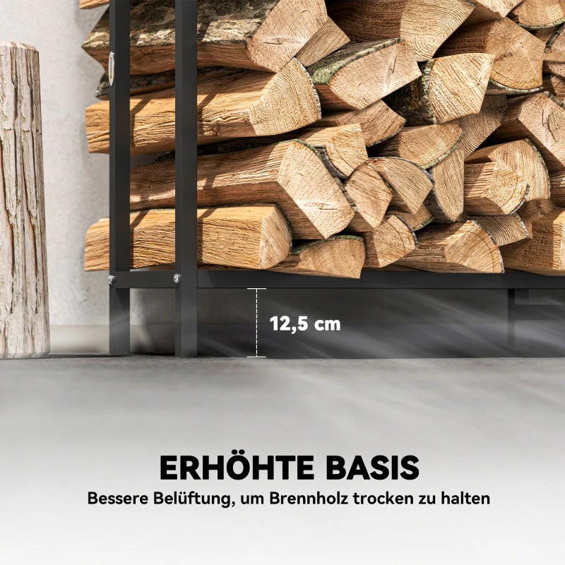 Firewood Rack 199x30x121cm, 0.6m³ Storage with Waterproof Cover, 300kg Capacity, Metal - Image 6