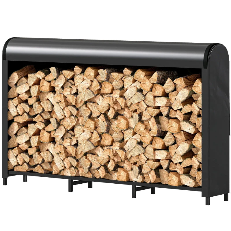 Firewood Rack 199x30x121cm, 0.6m³ Storage with Waterproof Cover, 300kg Capacity, Metal - Image 8