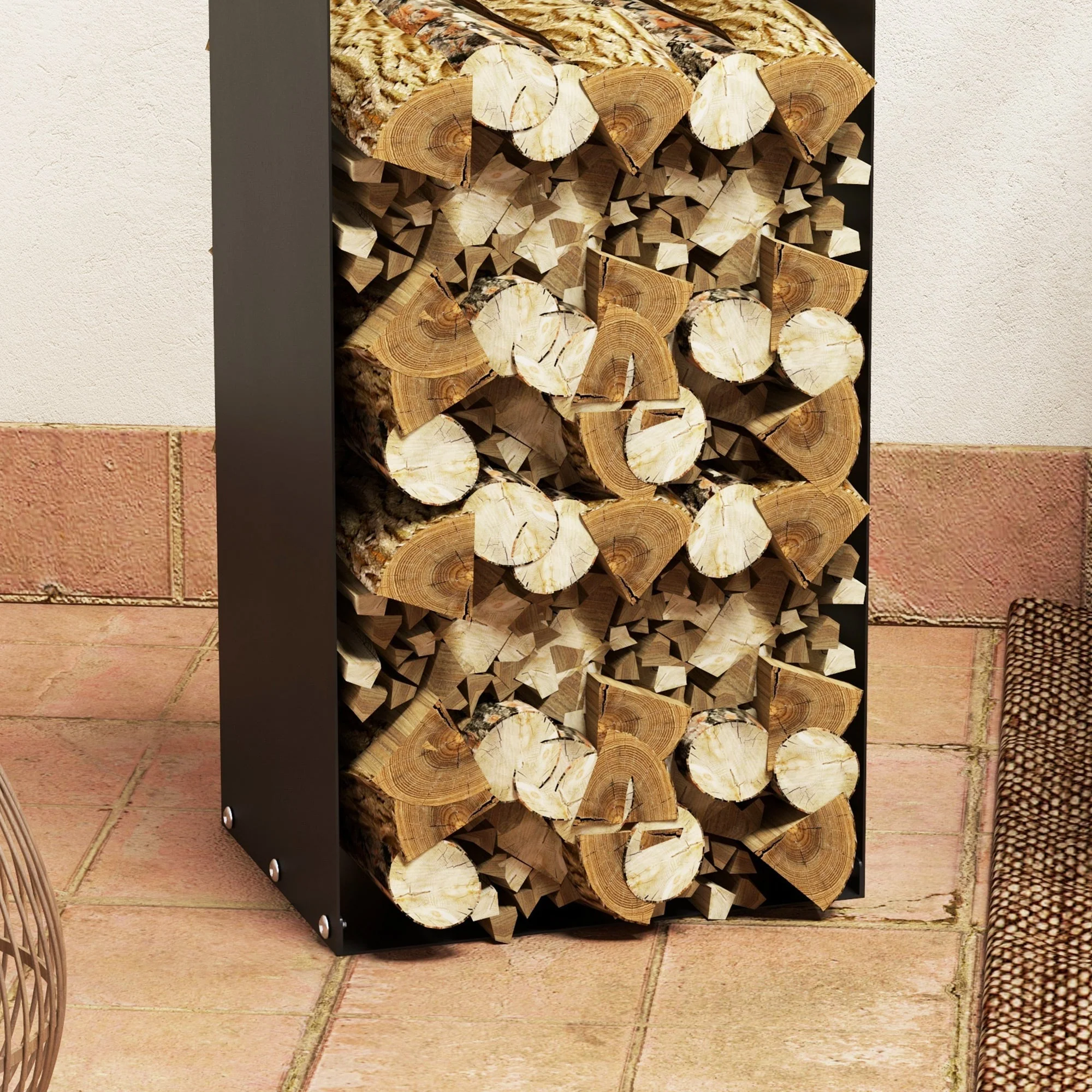 Firewood Rack 36x30x90cm Handles Indoor/Outdoor 30kg Load, Steel Black - Image 8