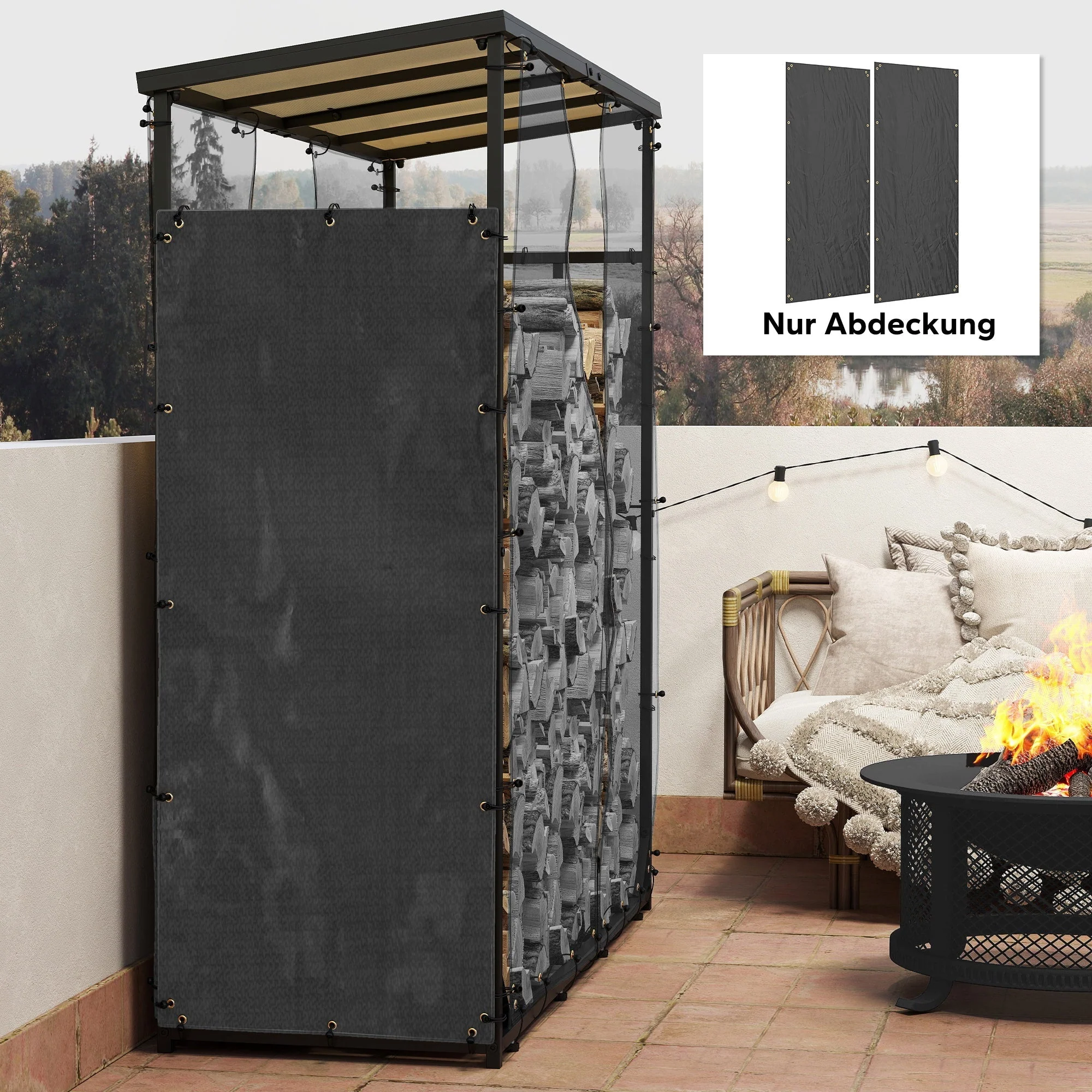 Firewood Rack Covers, Set of 2, Waterproof 600D Oxford, Black - Image 3