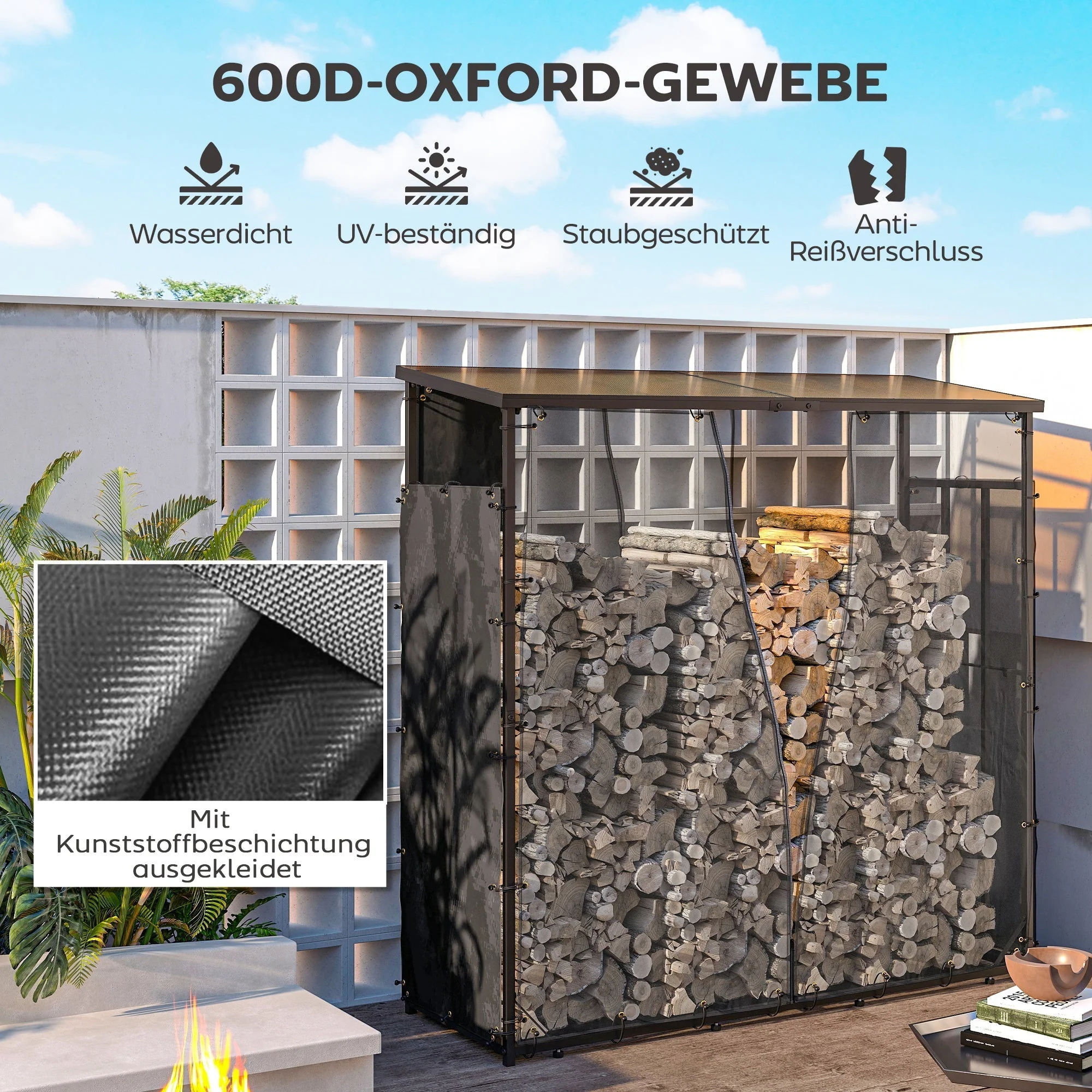 Firewood Rack Covers, Set of 2, Waterproof 600D Oxford, Black - Image 5