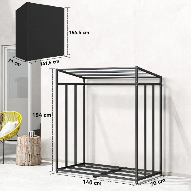 Firewood Rack Steel with Fabric Cover, 300kg Load Capacity, Black - Image 3