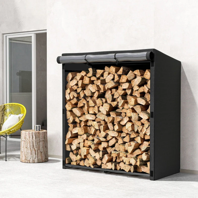Firewood Rack Steel with Fabric Cover, 300kg Load Capacity, Black - Image 7