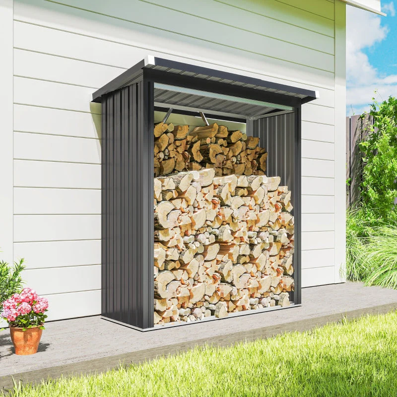 Firewood Shed, Raised Floor Sloping Roof, Steel Dark Grey - Image 8
