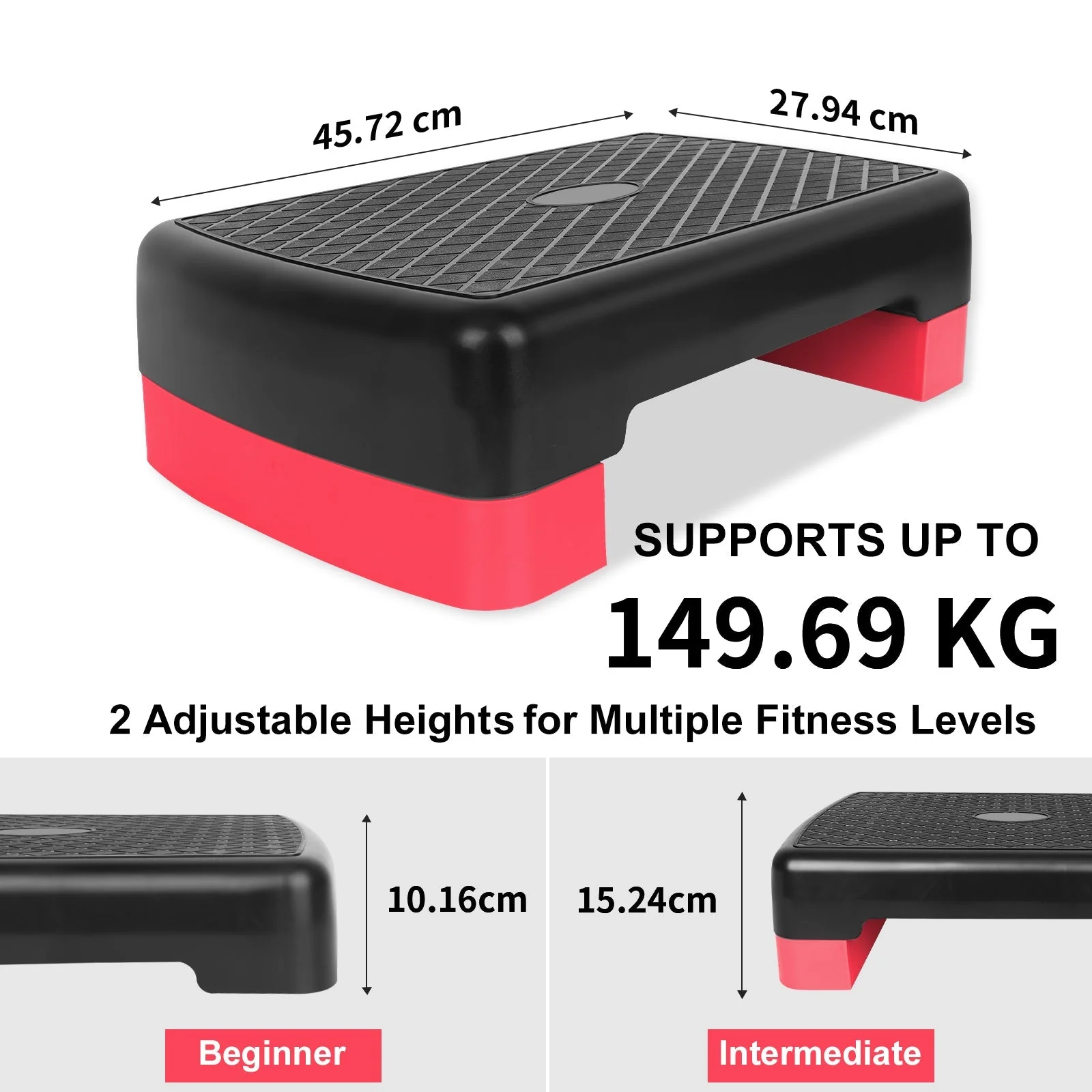 Fitness Step Platform Aerobic Stepper, 45.72cm Height Adjustable 10.16-15.24cm, Red - Image 3