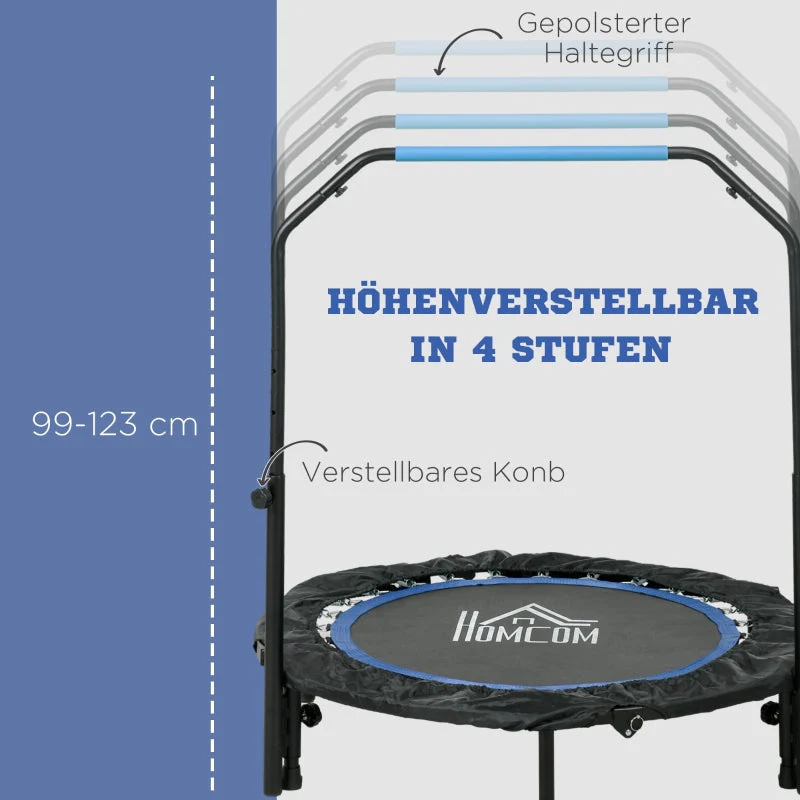 Fitness Trampoline, Foldable, Adjustable Handle, Ø102cm, Black/Blue - Image 4