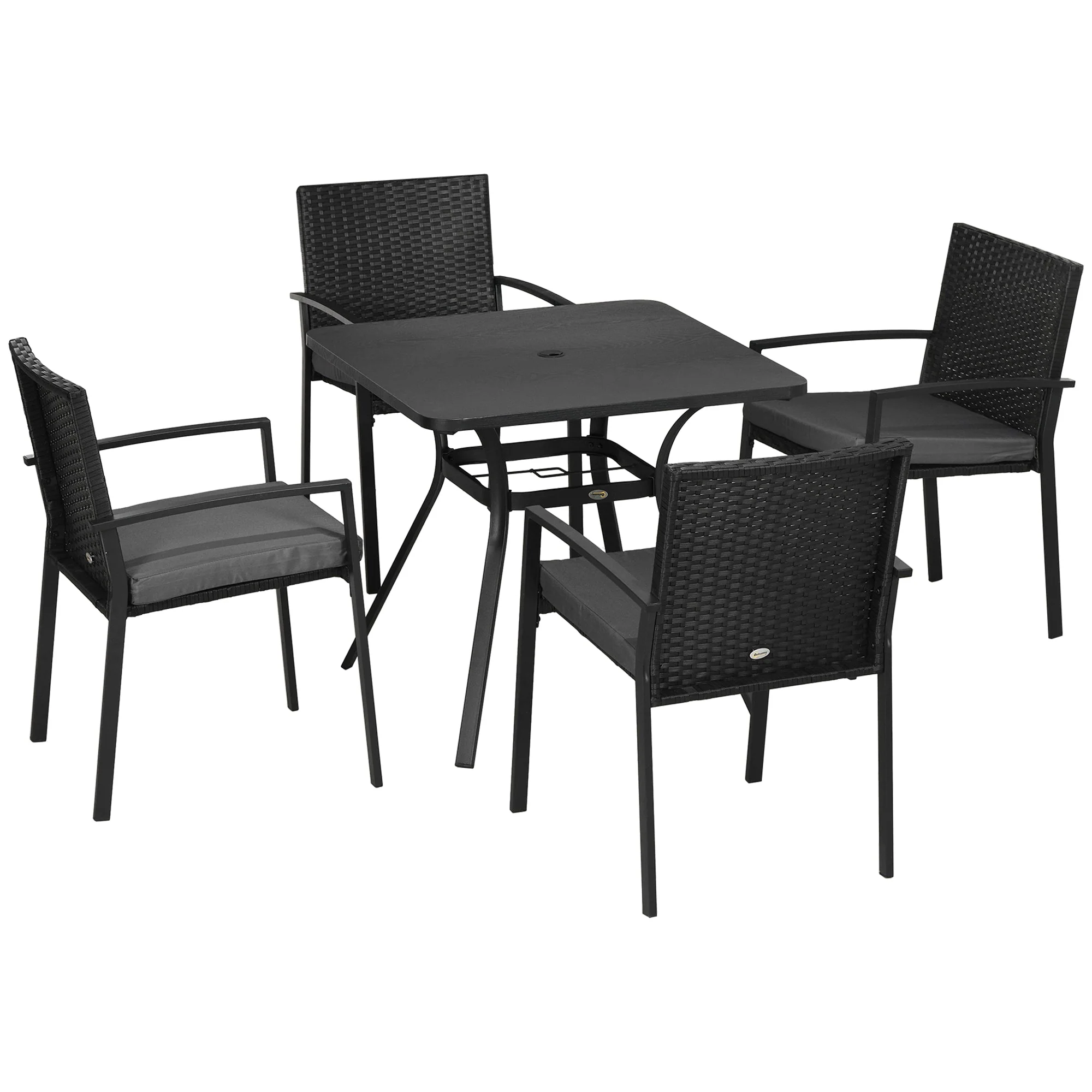 Five-Piece Garden Dining Set with Rattan Seat Chairs and Cushions - Black - Image 2