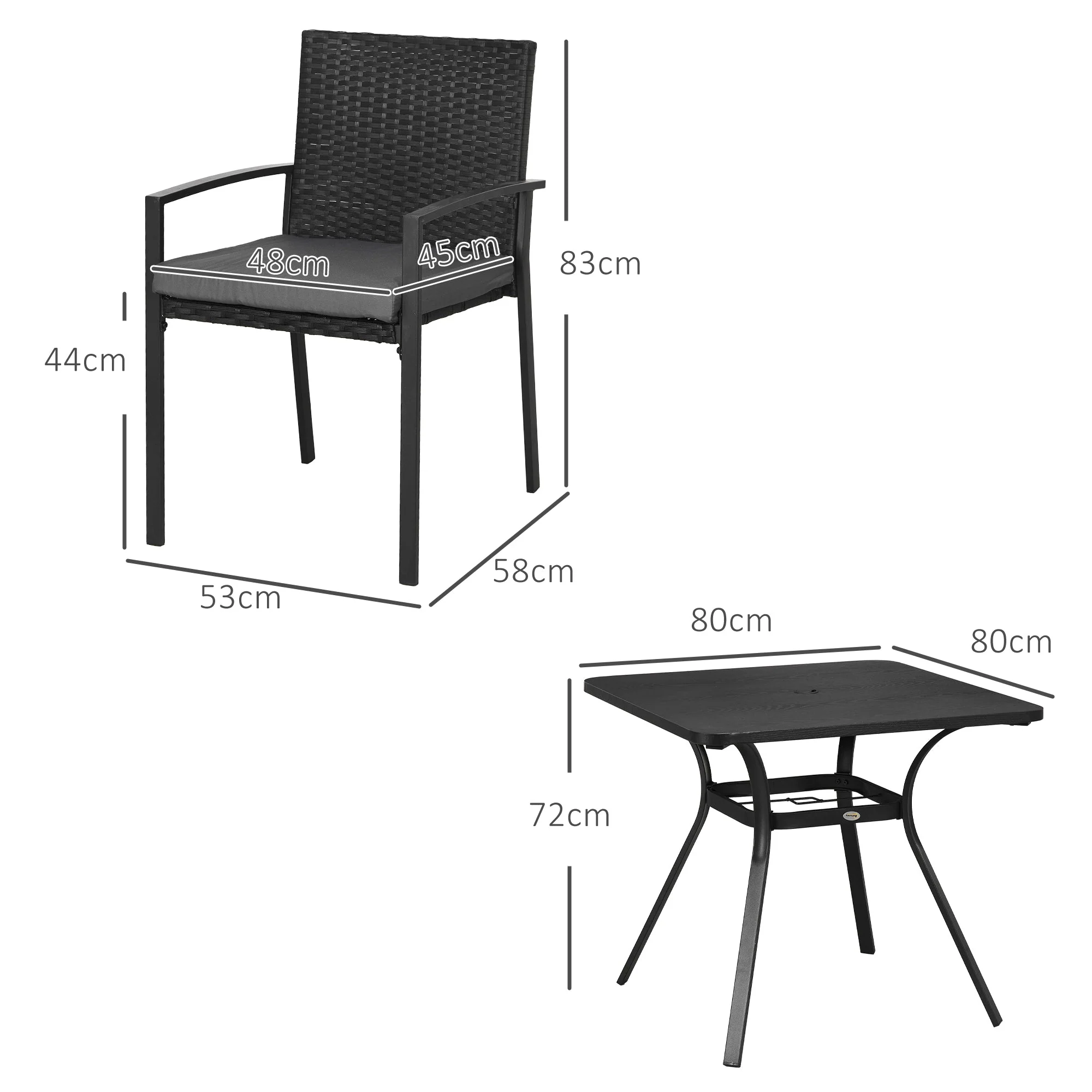 Five-Piece Garden Dining Set with Rattan Seat Chairs and Cushions - Black - Image 3